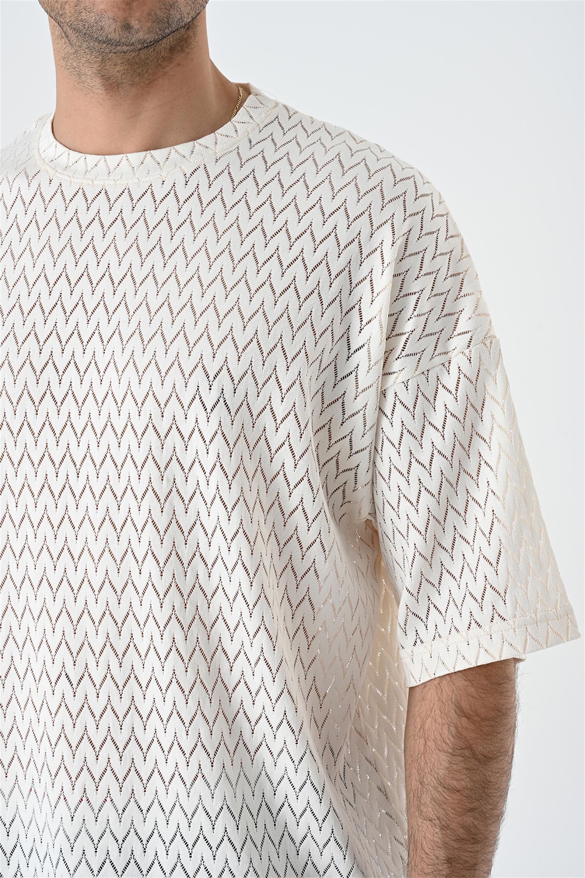 R-5682 Bisiklet Yaka Oversize Dantel T-shirt