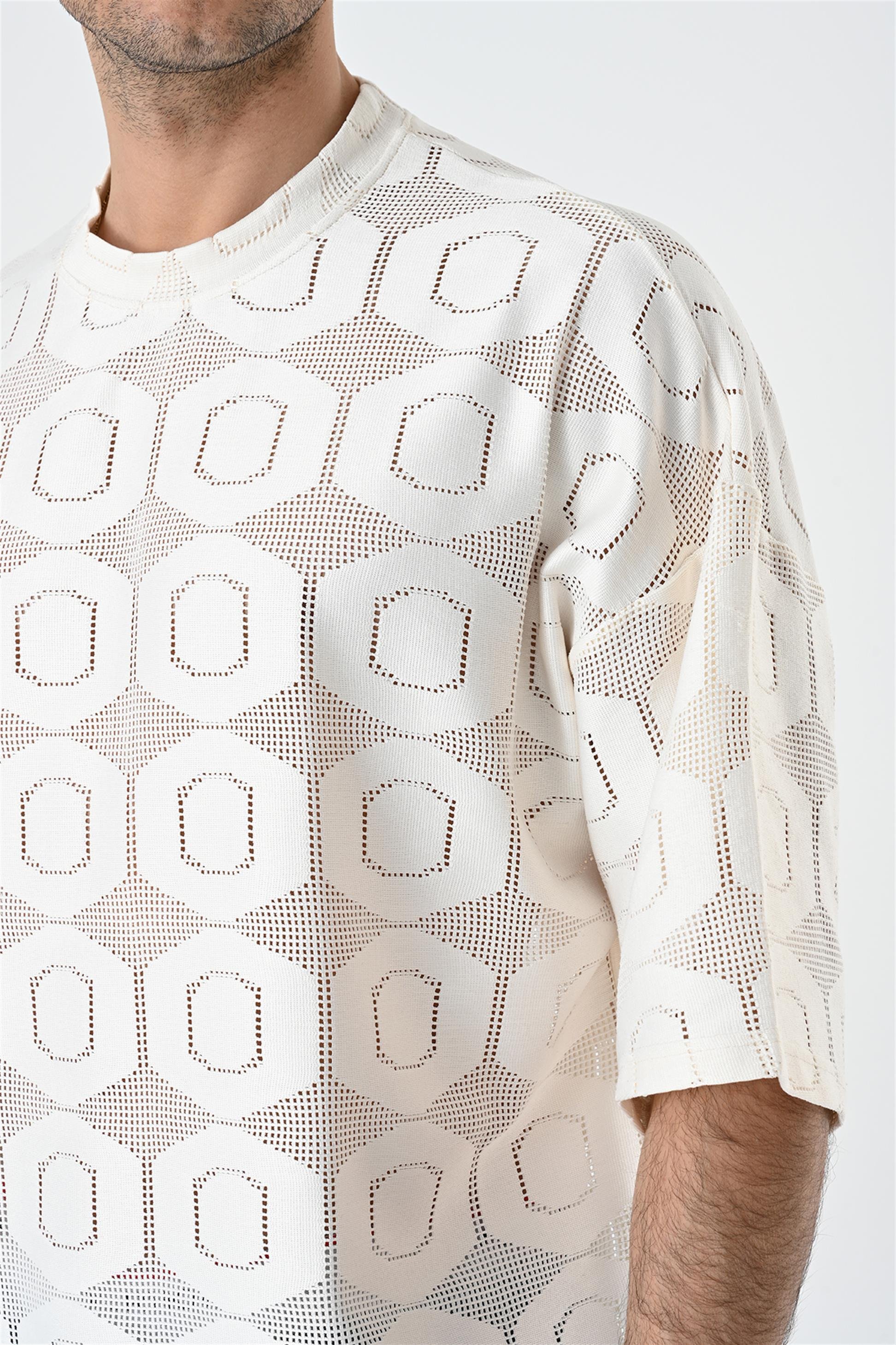 R-5683 Bisiklet Yaka Oversize Dantel T-shirt