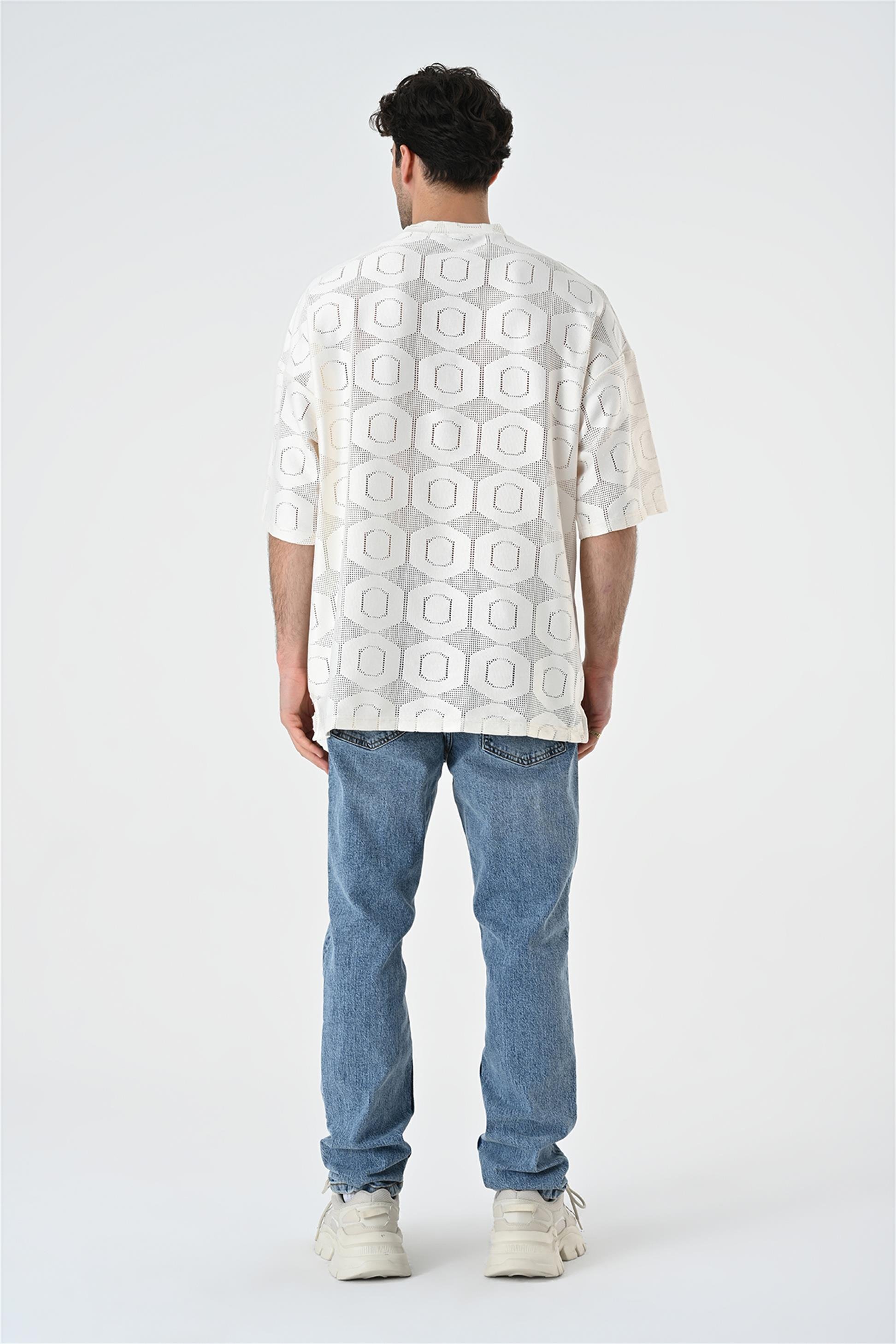R-5683 Bisiklet Yaka Oversize Dantel T-shirt