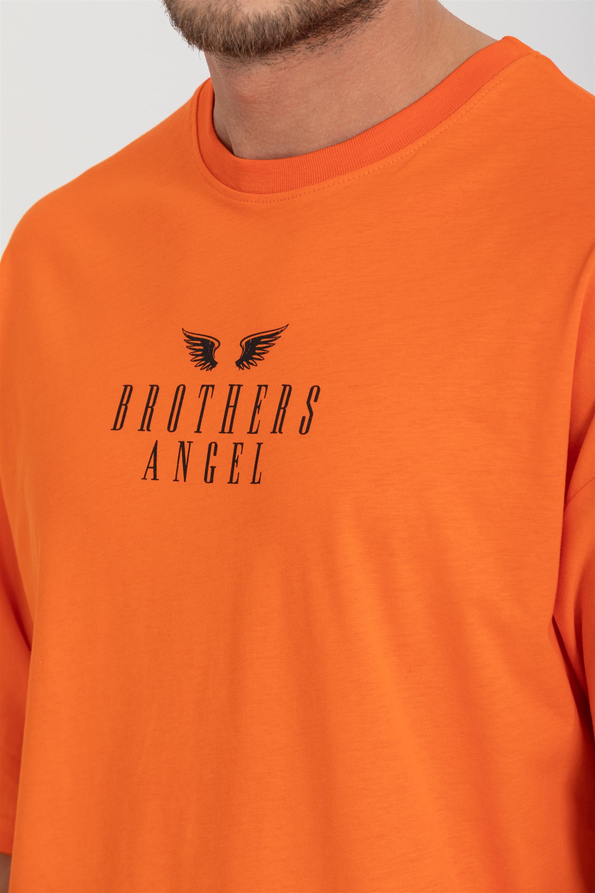 R-5719 Bisiklet Yaka Brothers Angel Baskılı Oversize T-shirt