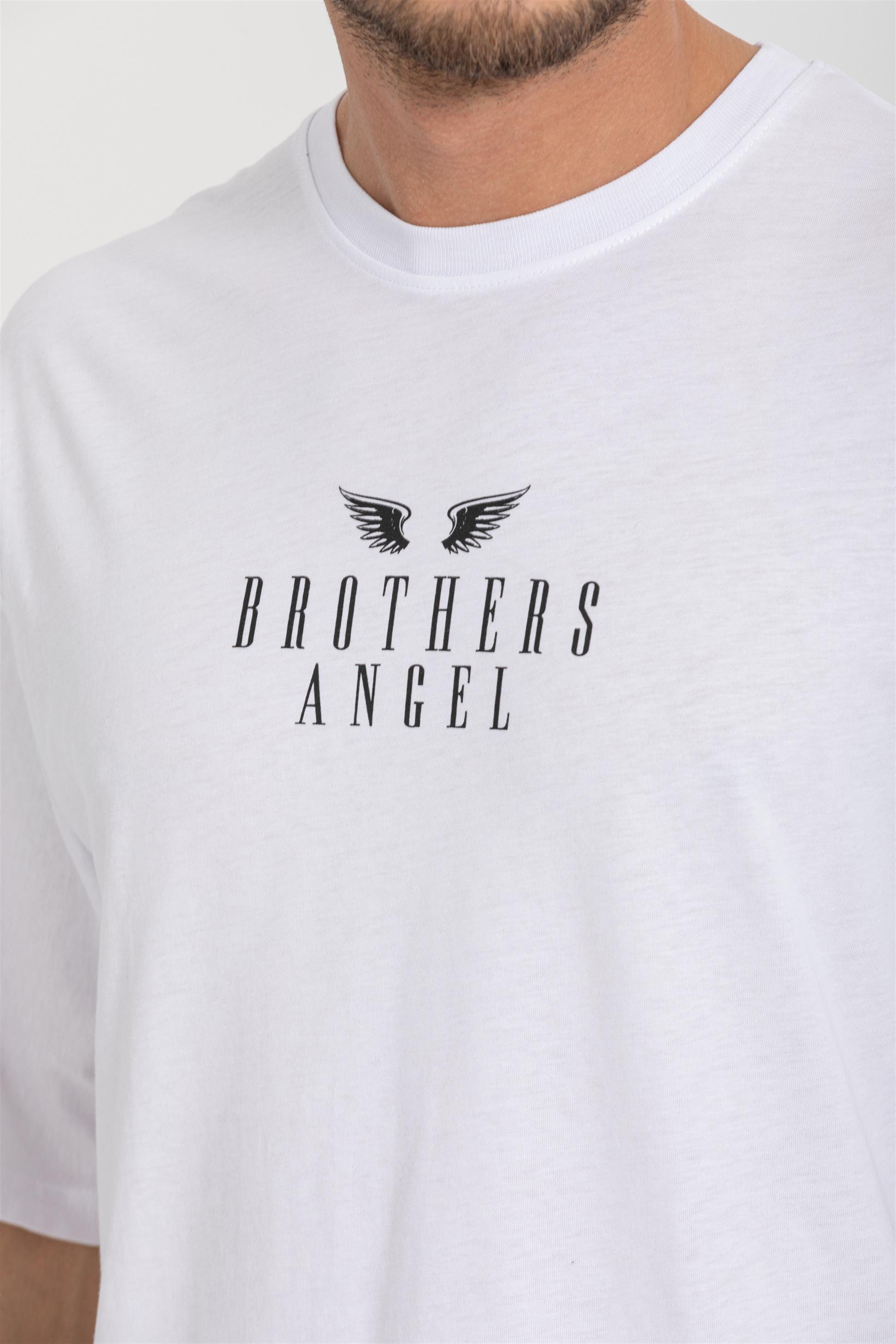 R-5719 Bisiklet Yaka Brothers Angel Baskılı Oversize T-shirt