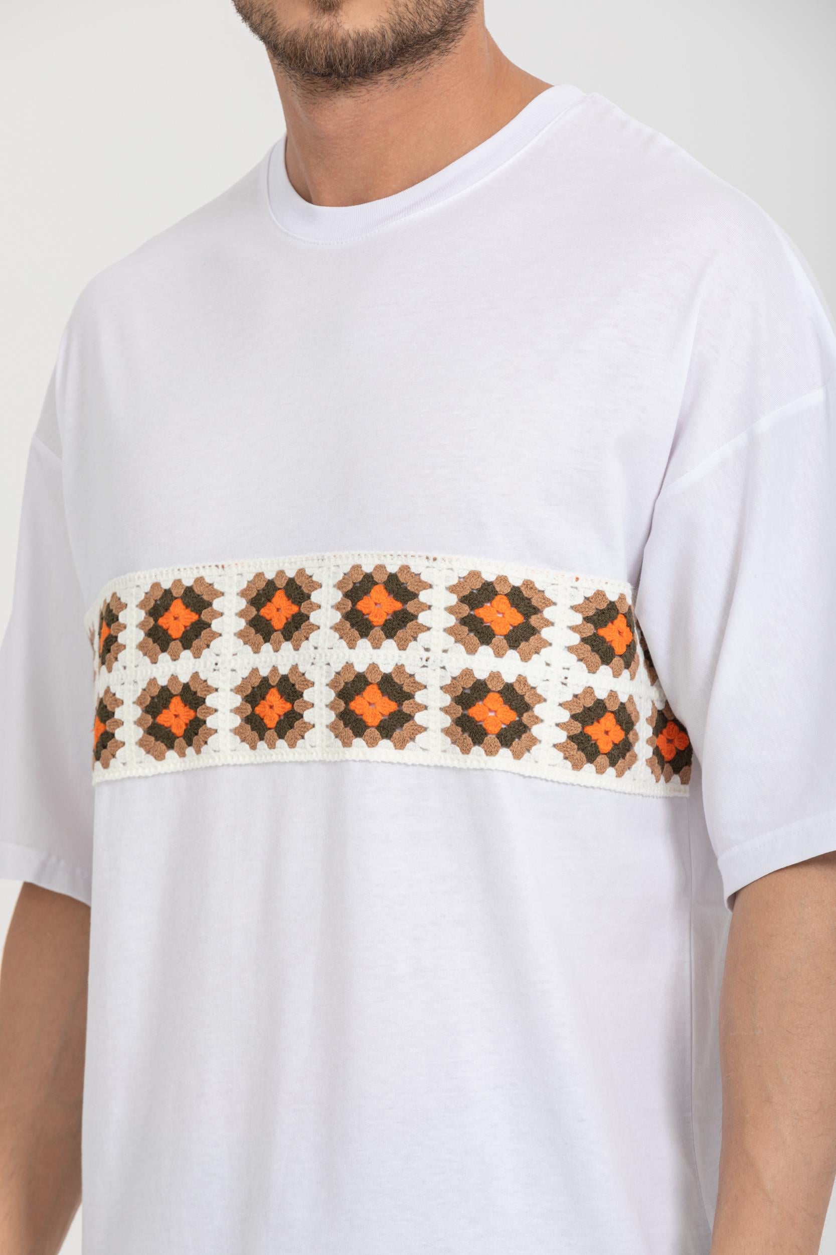 R-5730 Bisiklet Yaka Ön Nakış Detaylı Oversize T-shirt