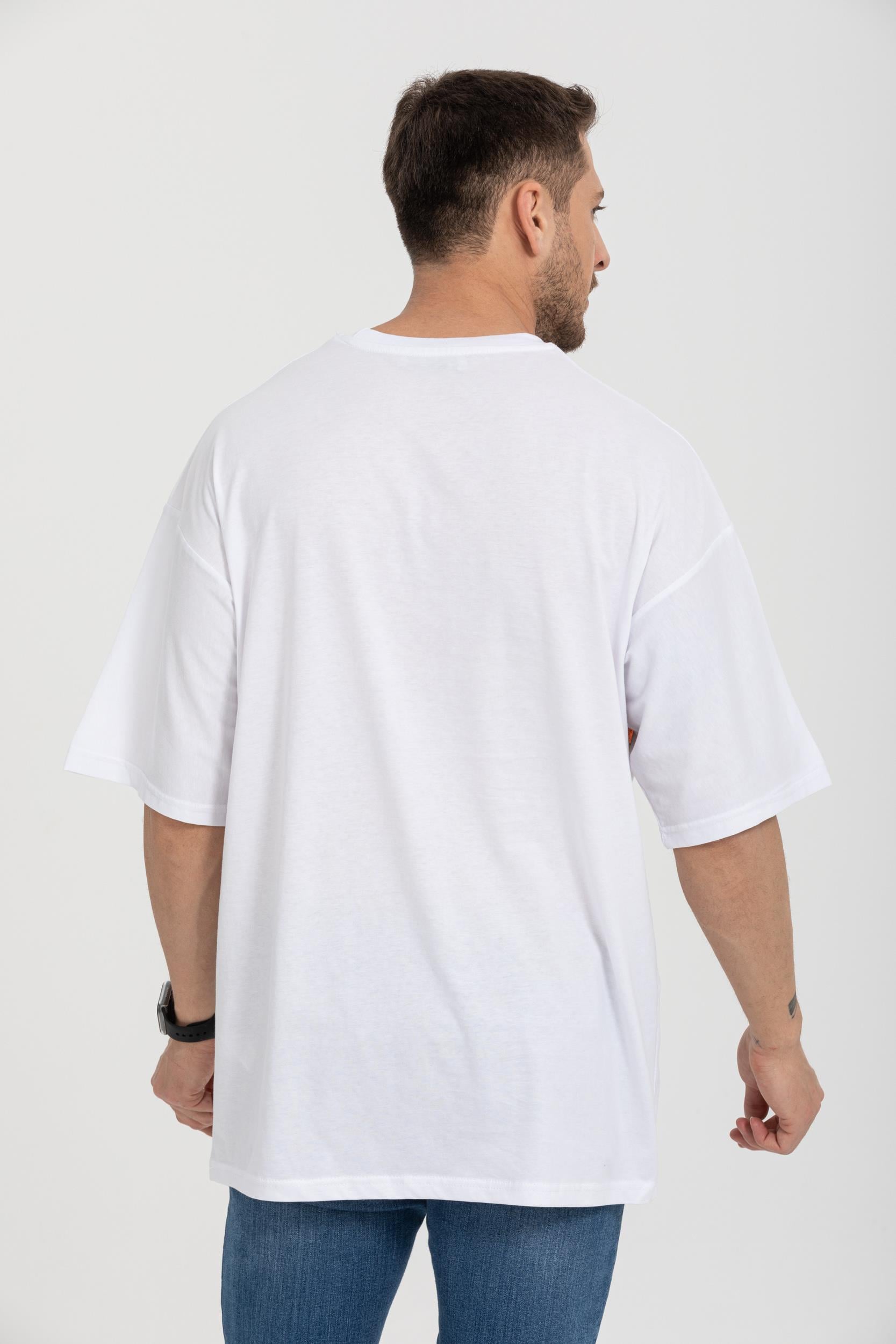 R-5730 Bisiklet Yaka Ön Nakış Detaylı Oversize T-shirt
