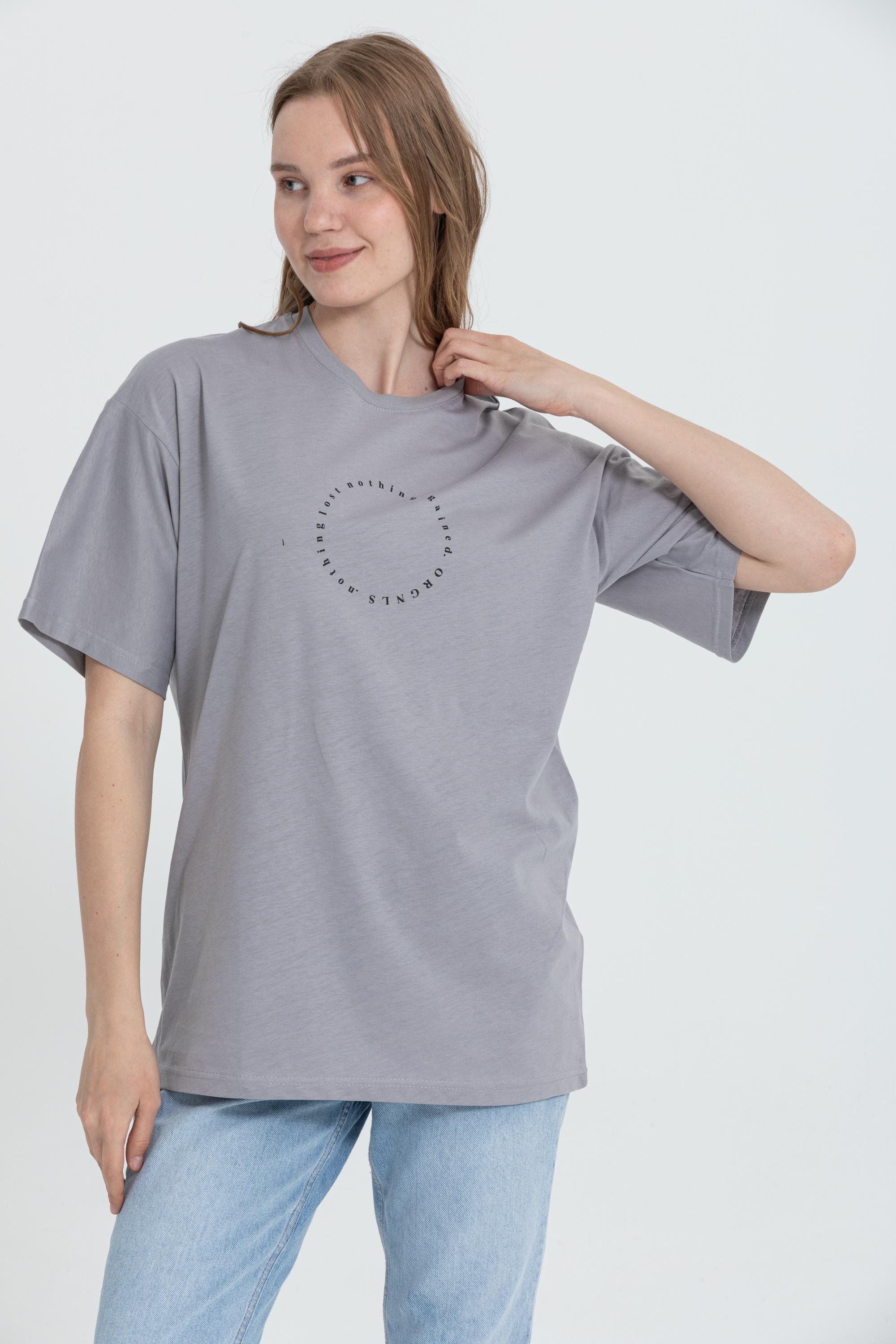 R-5737 Bisiklet Yaka Oversize Arka Panter Baskılı T-shırt