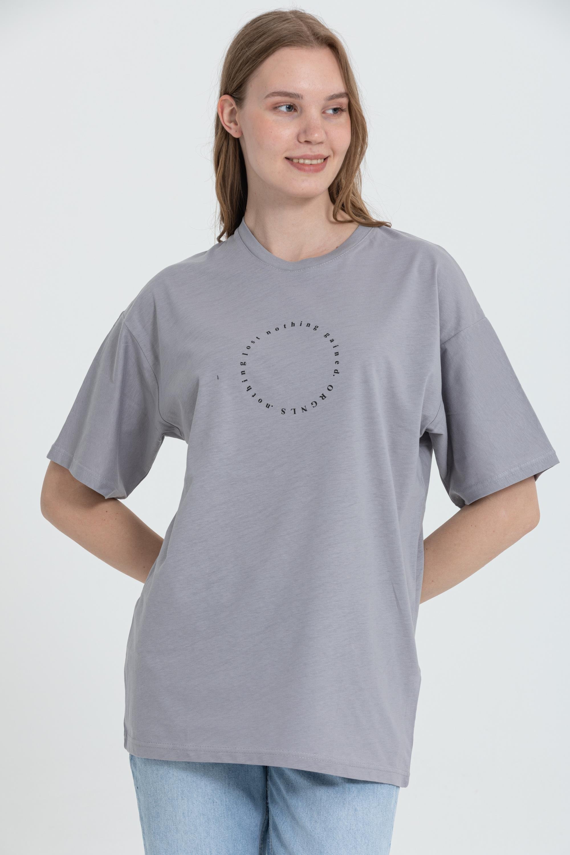 R-5737 Bisiklet Yaka Oversize Arka Panter Baskılı T-shırt