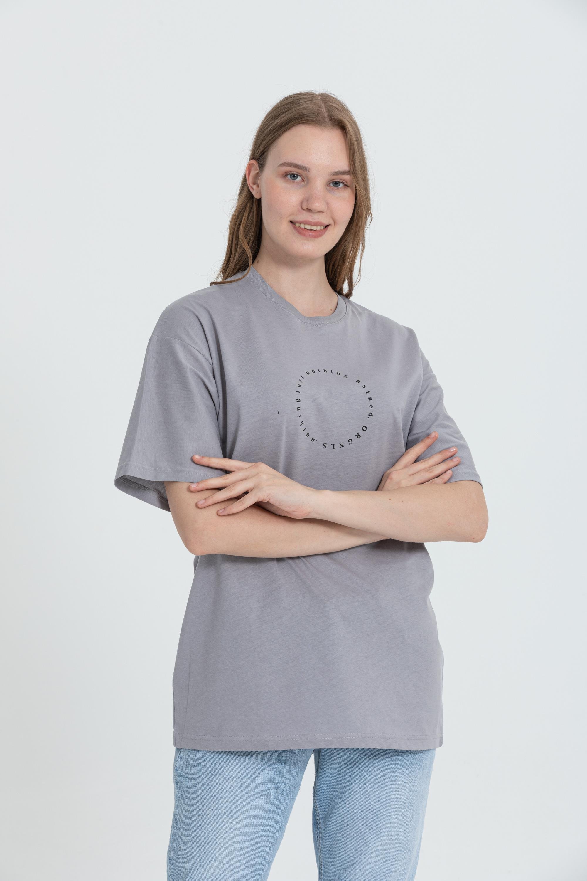 R-5737 Bisiklet Yaka Oversize Arka Panter Baskılı T-shırt