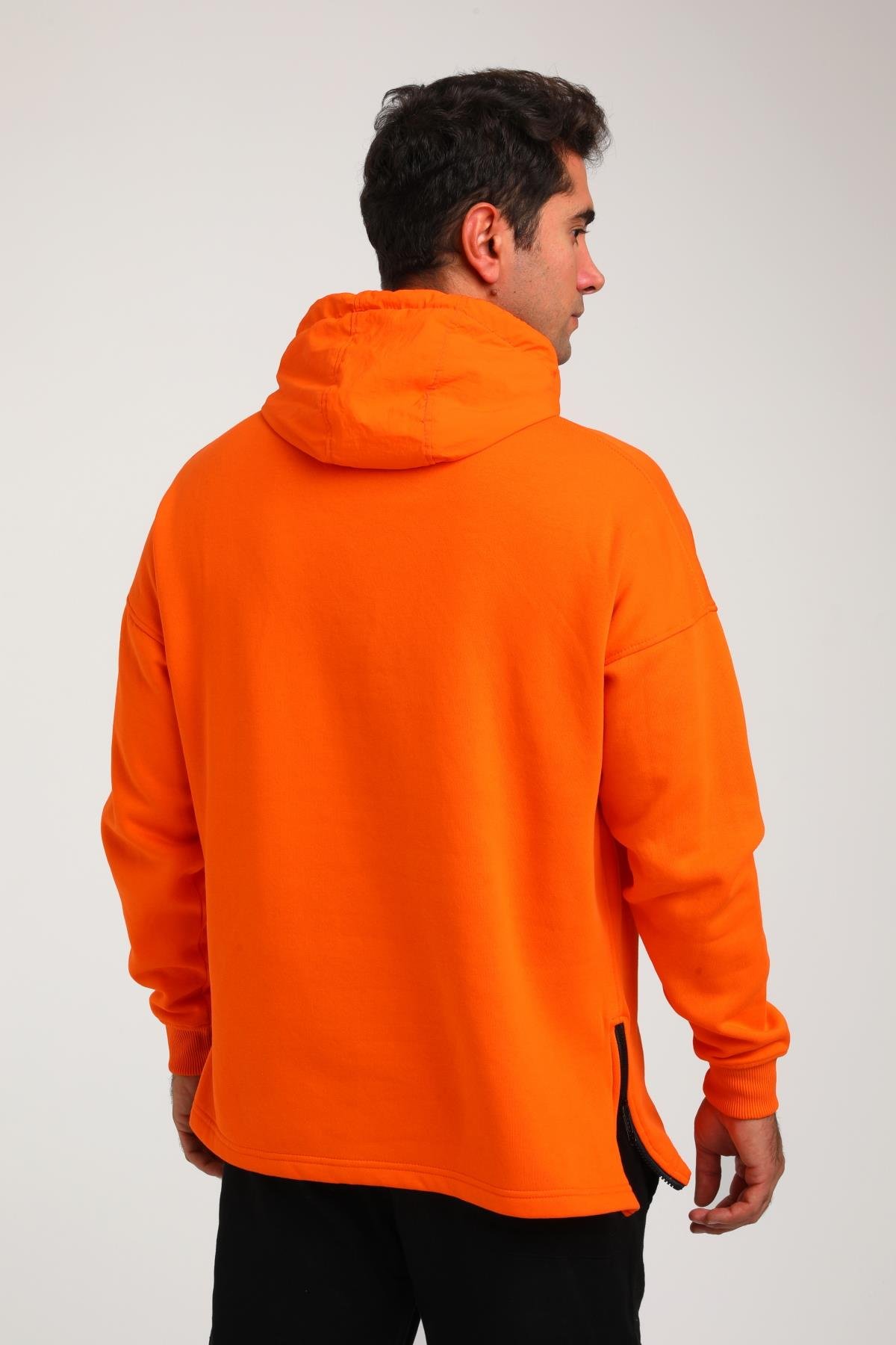 R-5748 Kapüşonlu Garni Detaylı Fermuarlı 3 İp Şardonlu Sweat