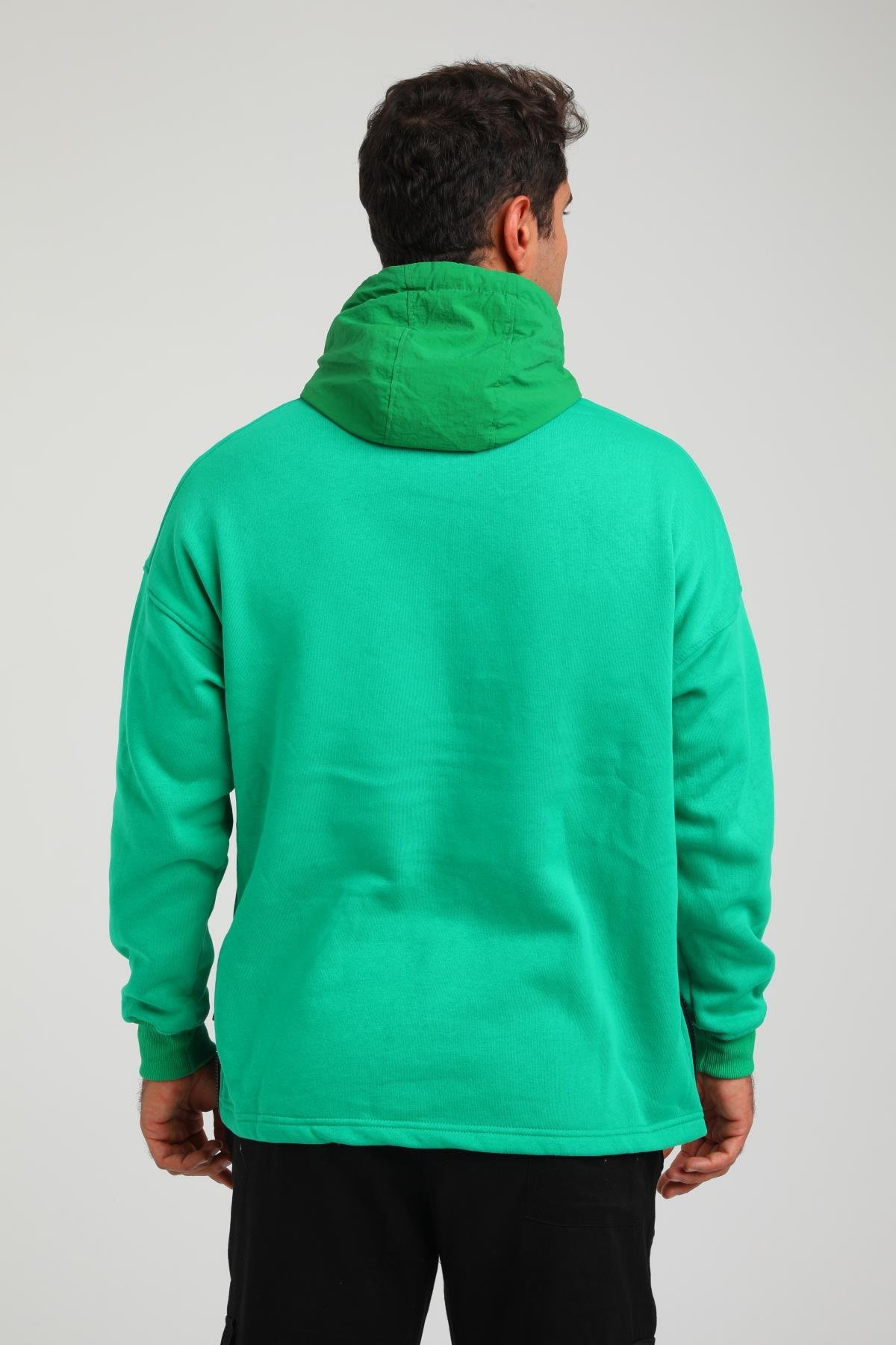 R-5748 Kapüşonlu Garni Detaylı Fermuarlı 3 İp Şardonlu Sweat