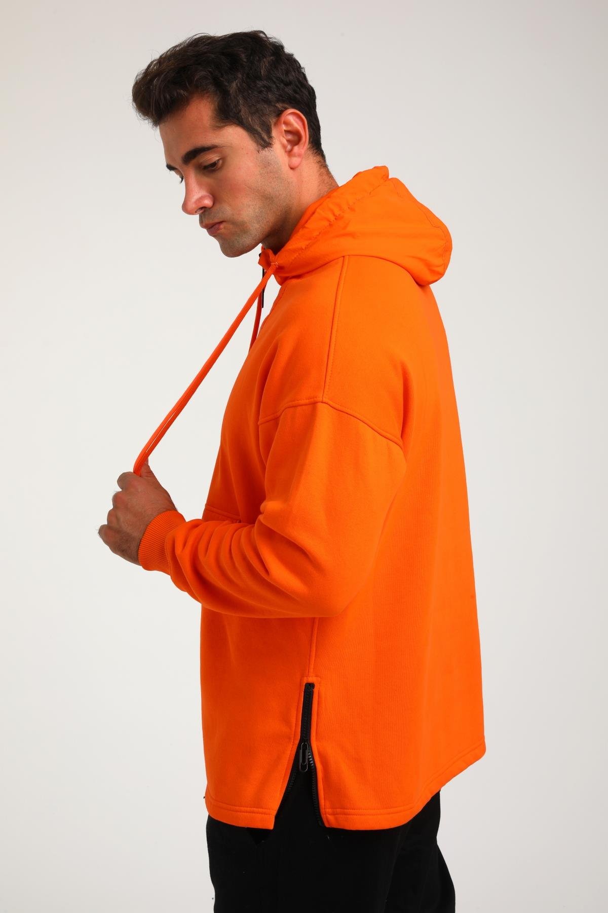 R-5748 Kapüşonlu Garni Detaylı Fermuarlı 3 İp Şardonlu Sweat