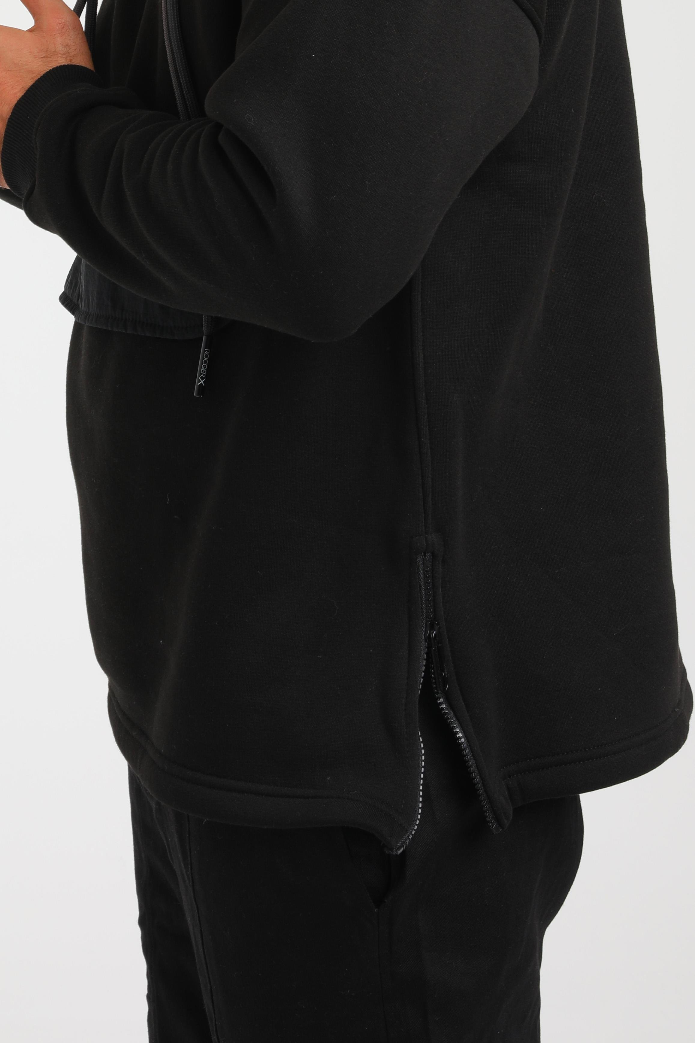 R-5748 Kapüşonlu Garni Detaylı Fermuarlı 3 İp Şardonlu Sweat