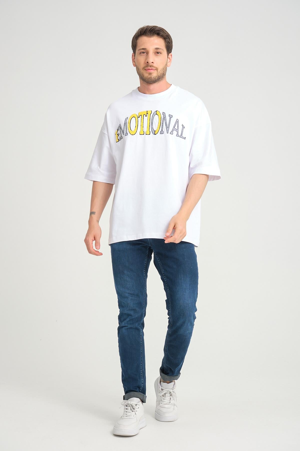 R-5786 Emotıonal Nakışlı Oversize Süprem Tişört