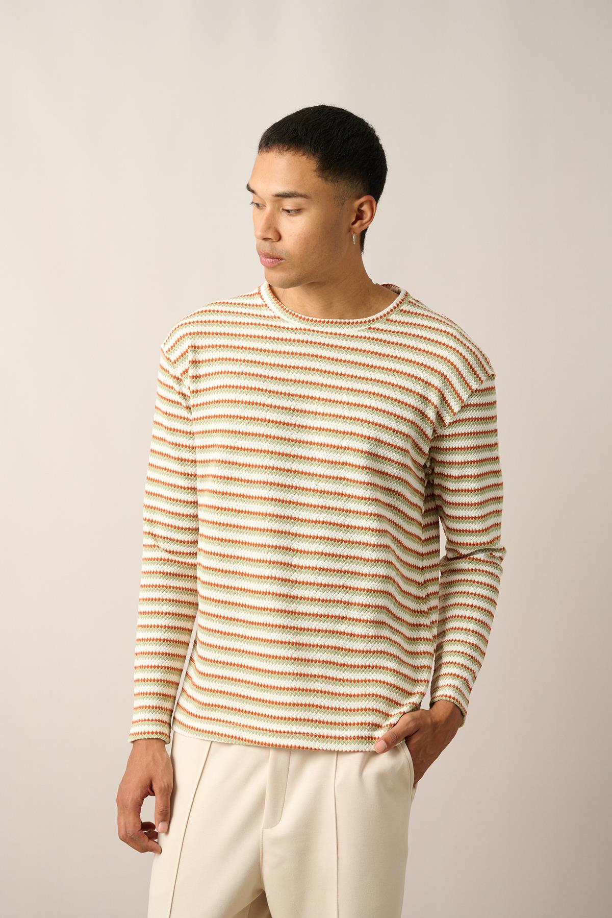 R-5838 Bisiklet Yaka Uzun Kol Örme Sweatshirt