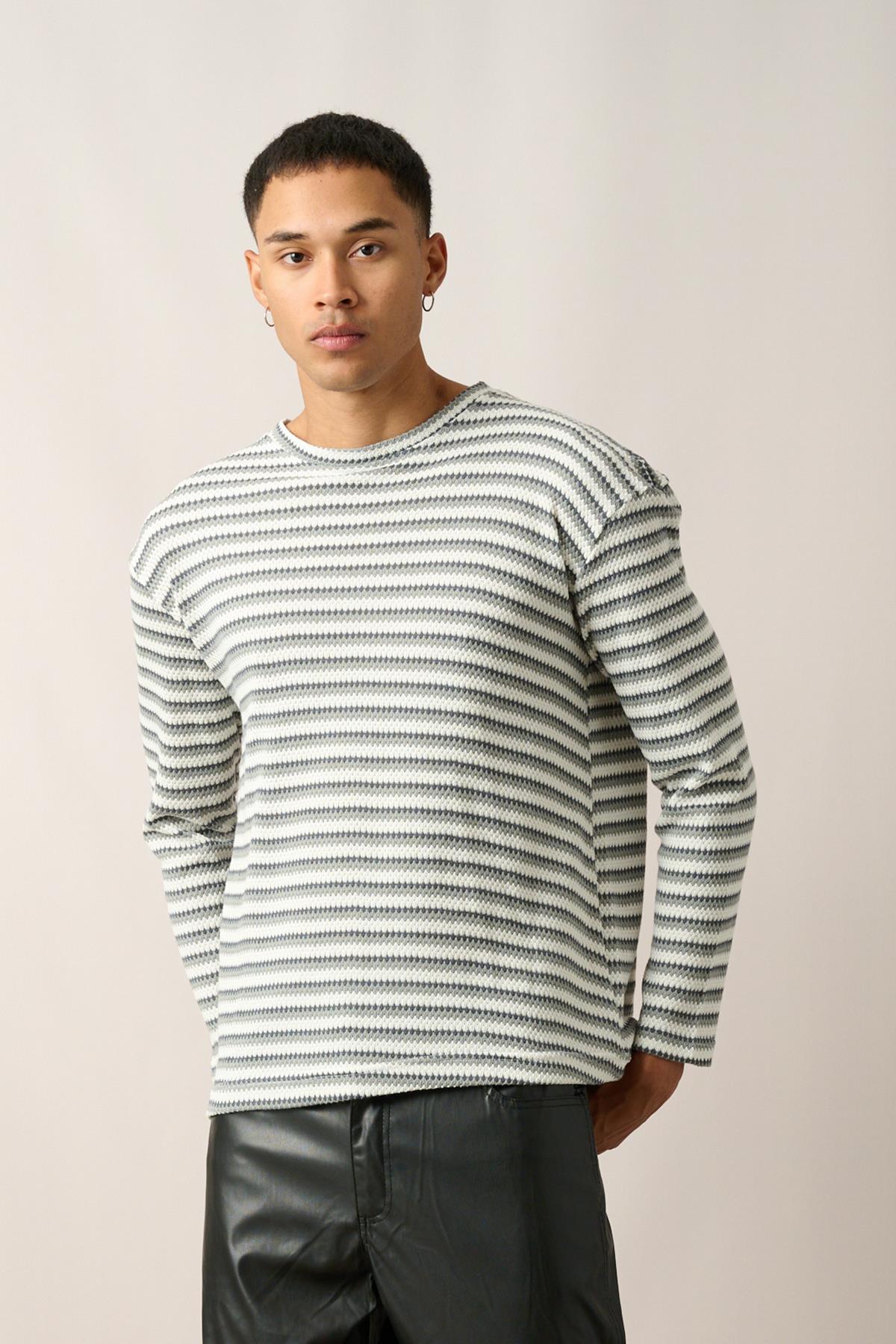R-5838 Bisiklet Yaka Uzun Kol Örme Sweatshirt