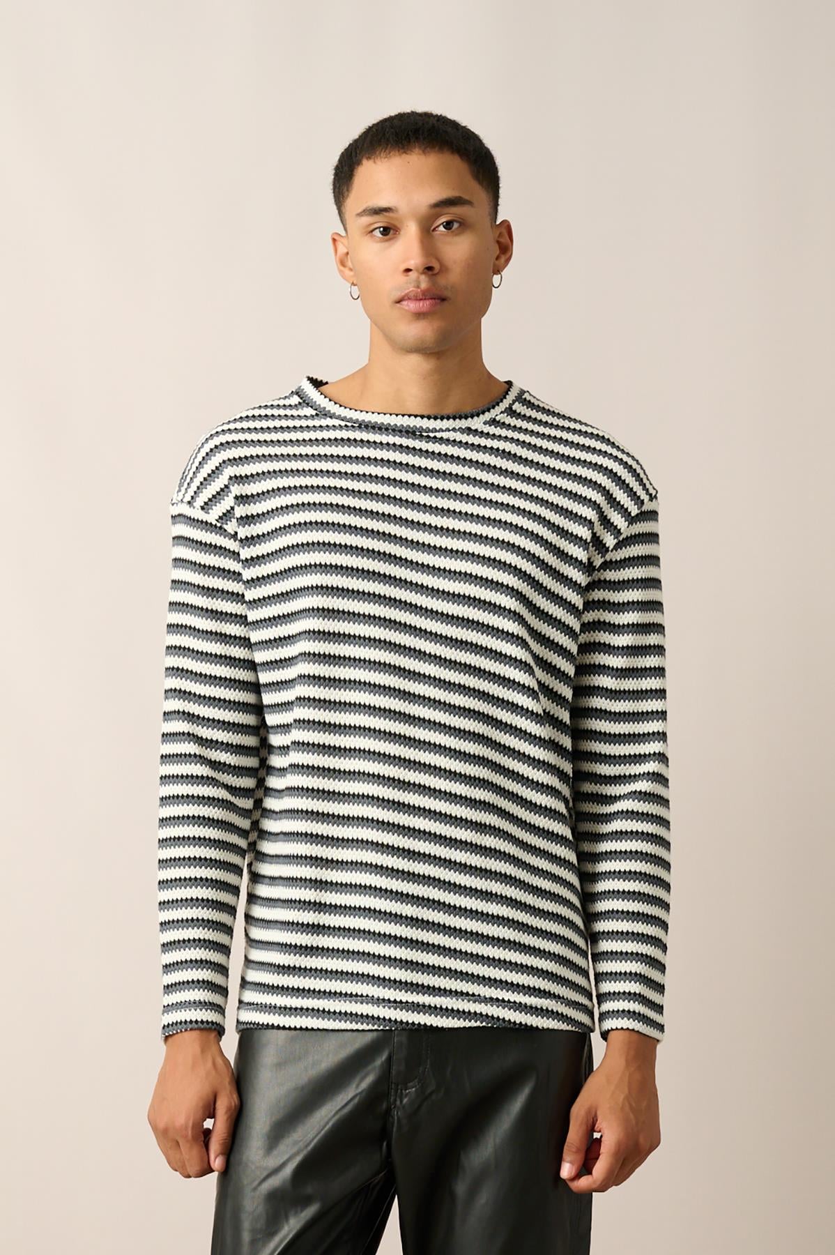 R-5838 Bisiklet Yaka Uzun Kol Örme Sweatshirt