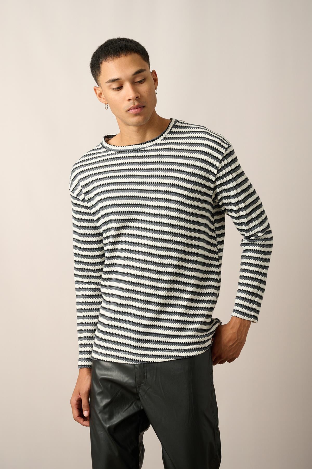 R-5838 Bisiklet Yaka Uzun Kol Örme Sweatshirt
