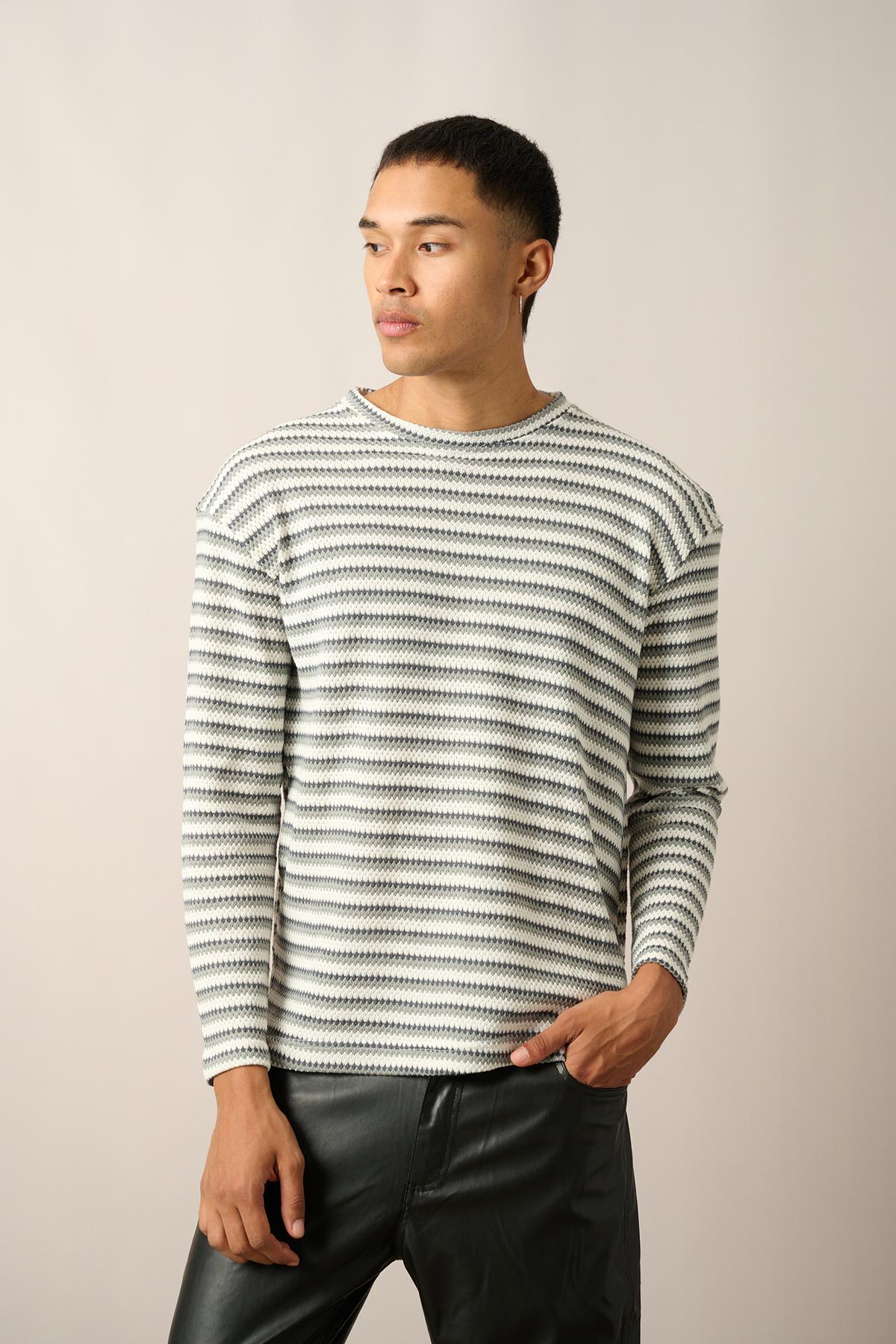R-5838 Bisiklet Yaka Uzun Kol Örme Sweatshirt