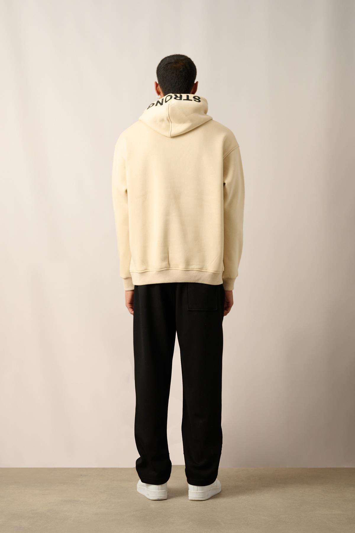 R-5841 Kapüşon Nakış Detaylı Üç İplik Şardonlu Sweat