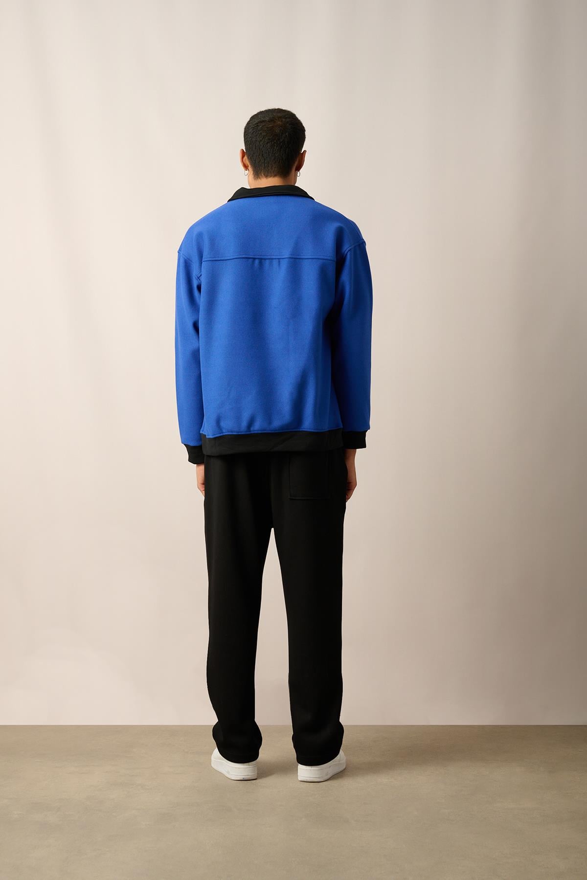 R-5844 Yarım Fermuar Garni Detaylı Kaşe Sweat