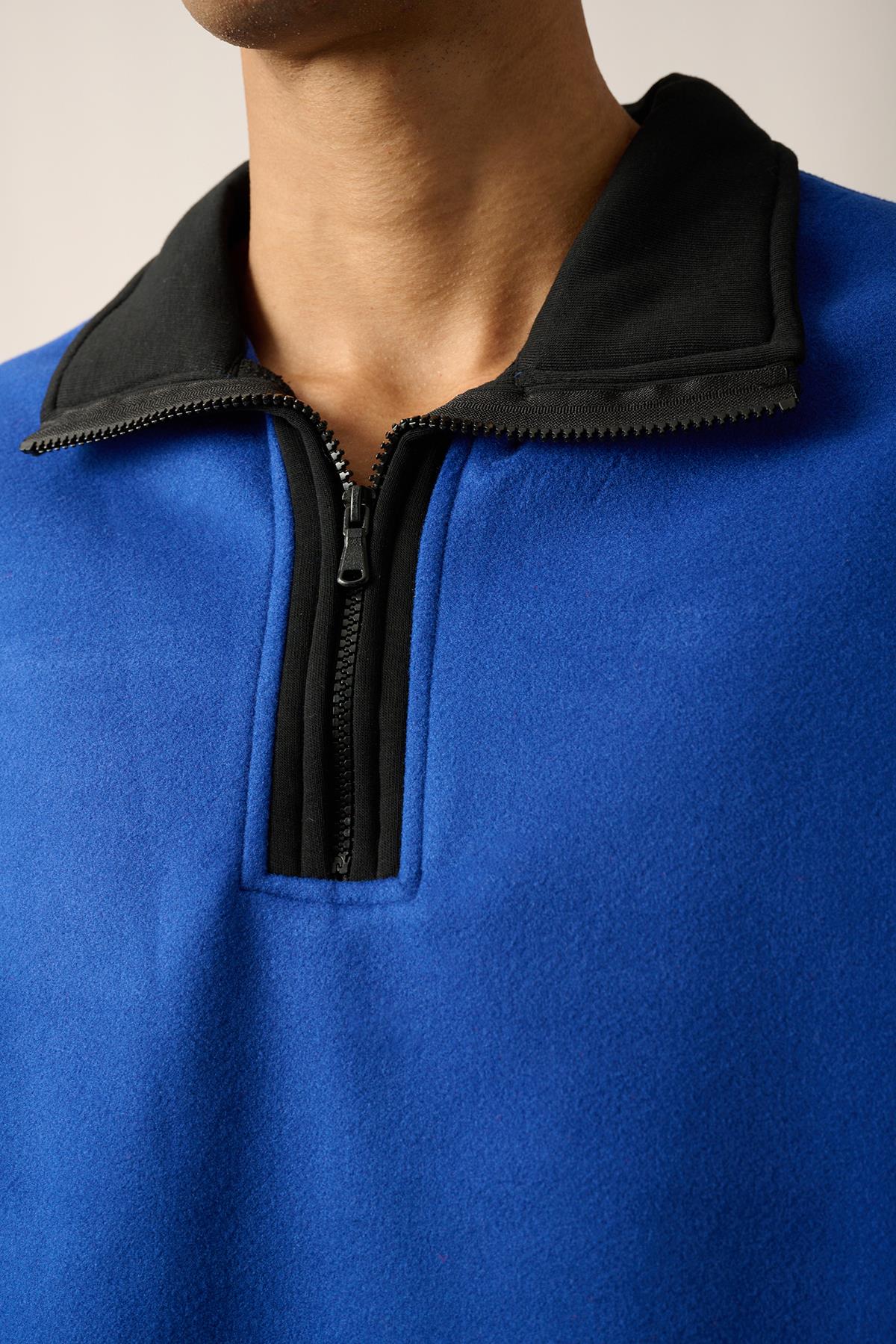 R-5844 Yarım Fermuar Garni Detaylı Kaşe Sweat