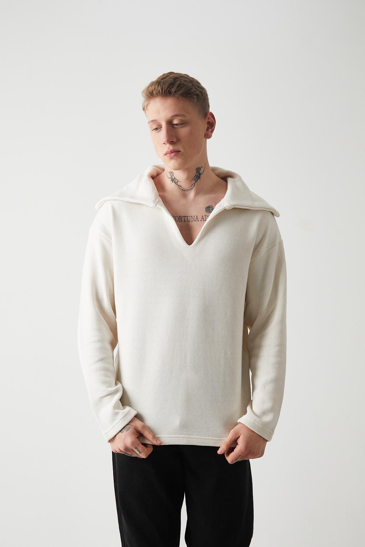 R-5850 Yaka Detaylı Örme Sweat