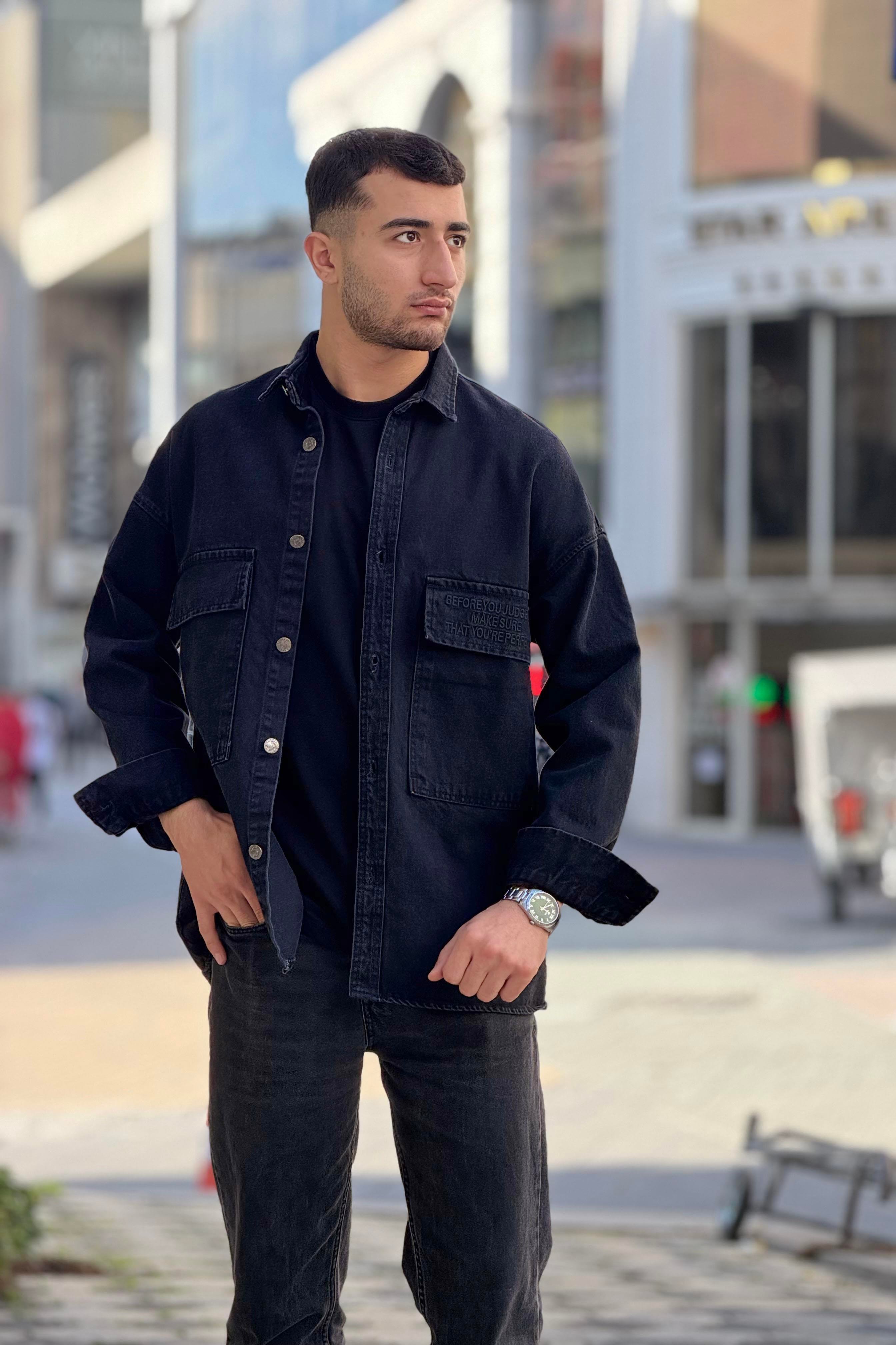 R-6006 Çift Cep Kapaklı Kot Gömlek