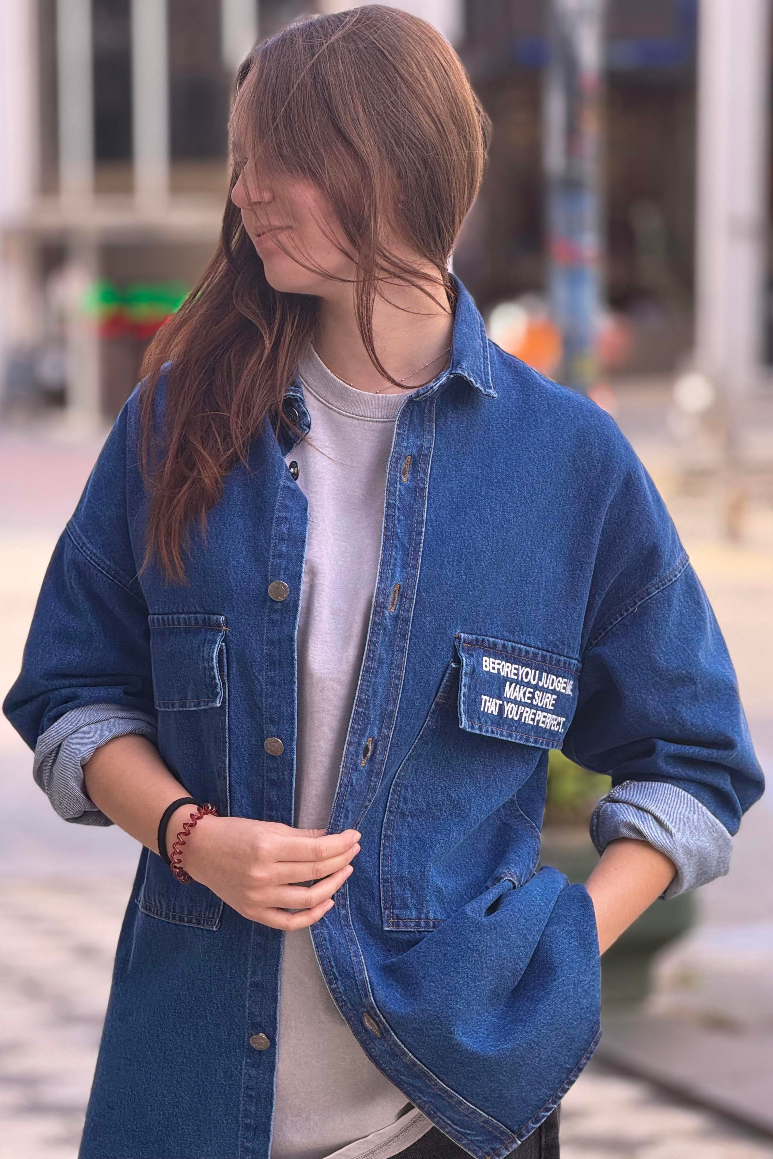 R-6006 Çift Cep Kapaklı Kot Gömlek