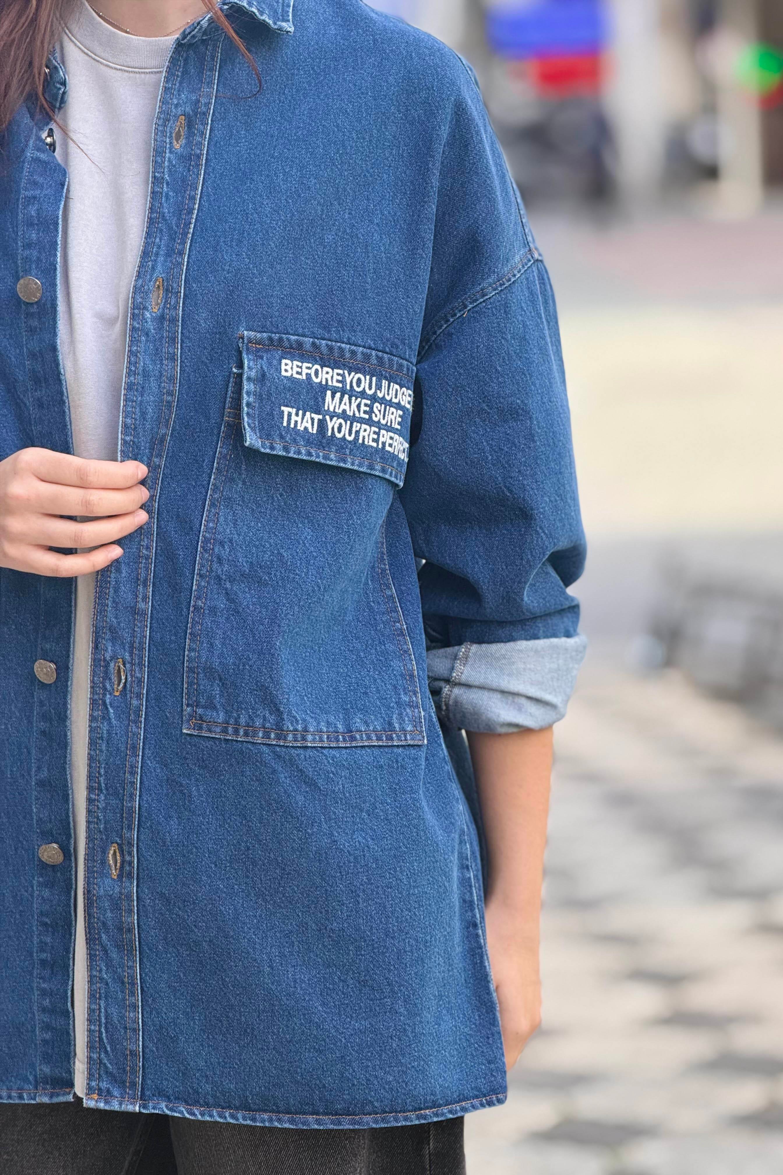 R-6006 Çift Cep Kapaklı Kot Gömlek