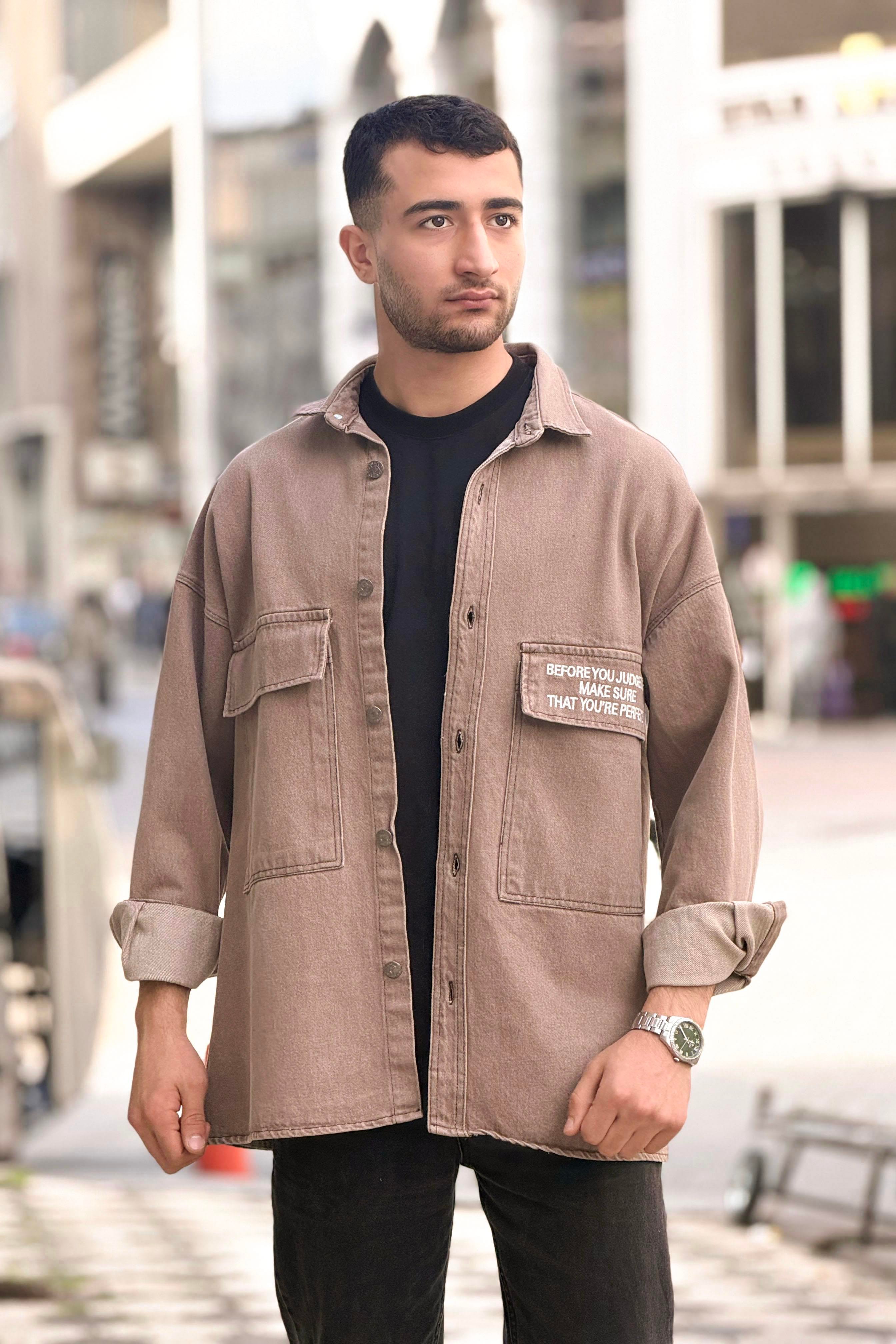 R-6006 Çift Cep Kapaklı Kot Gömlek