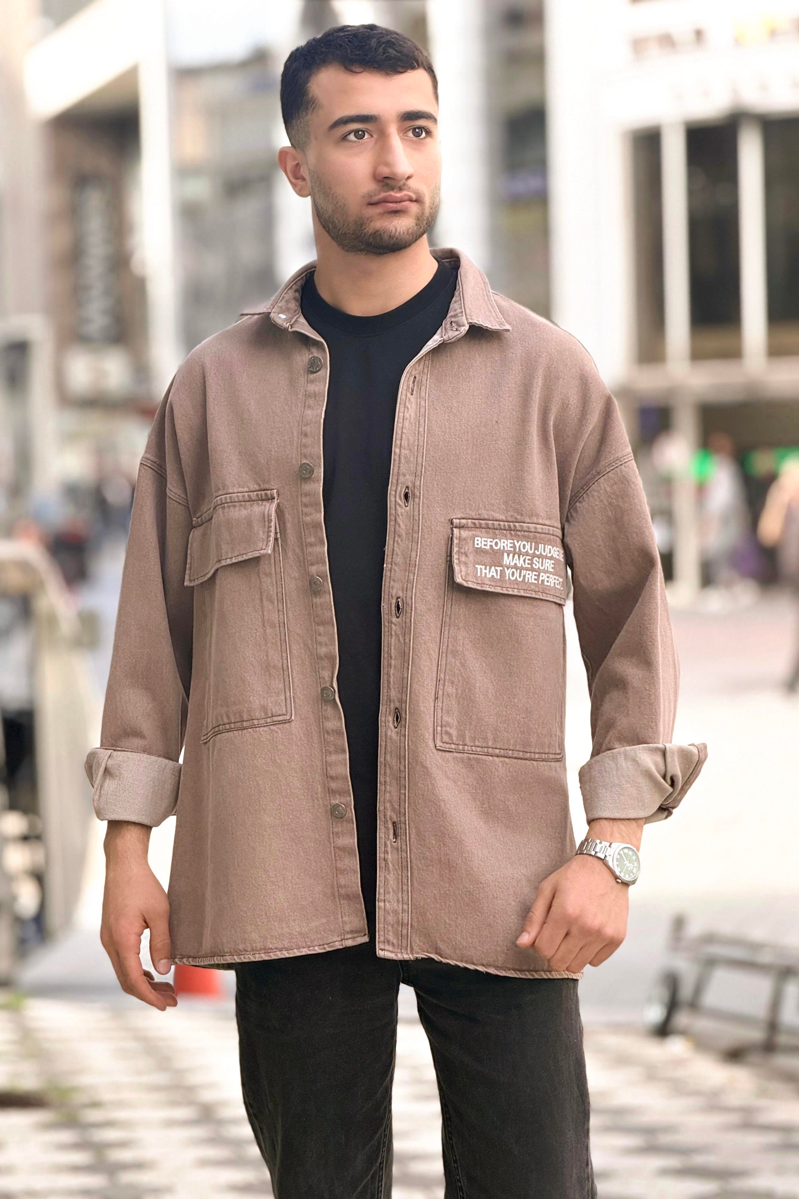 R-6006 Çift Cep Kapaklı Kot Gömlek