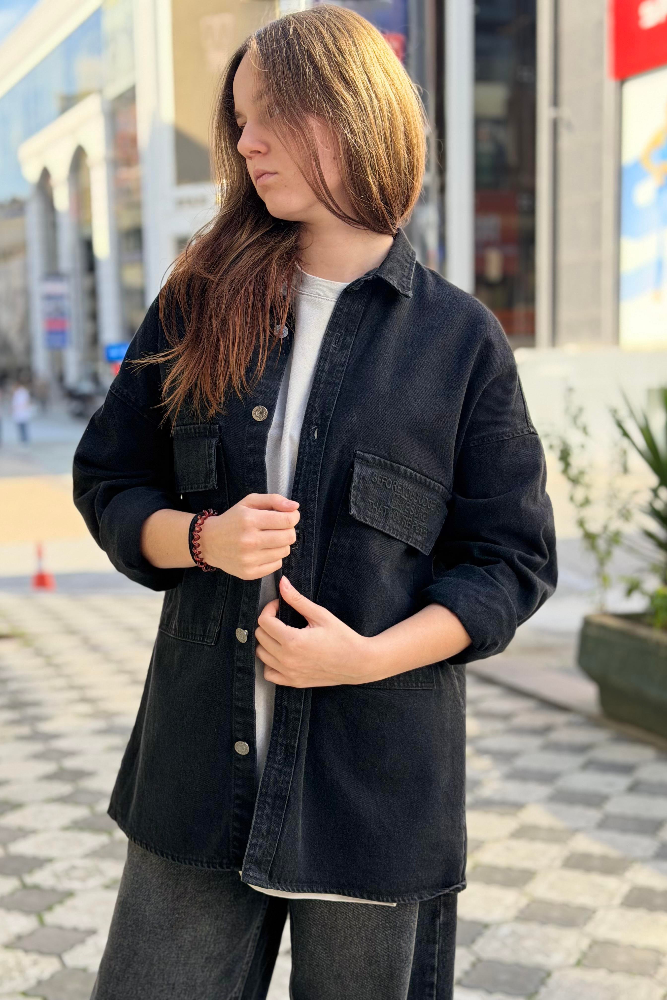 R-6006 Çift Cep Kapaklı Kot Gömlek