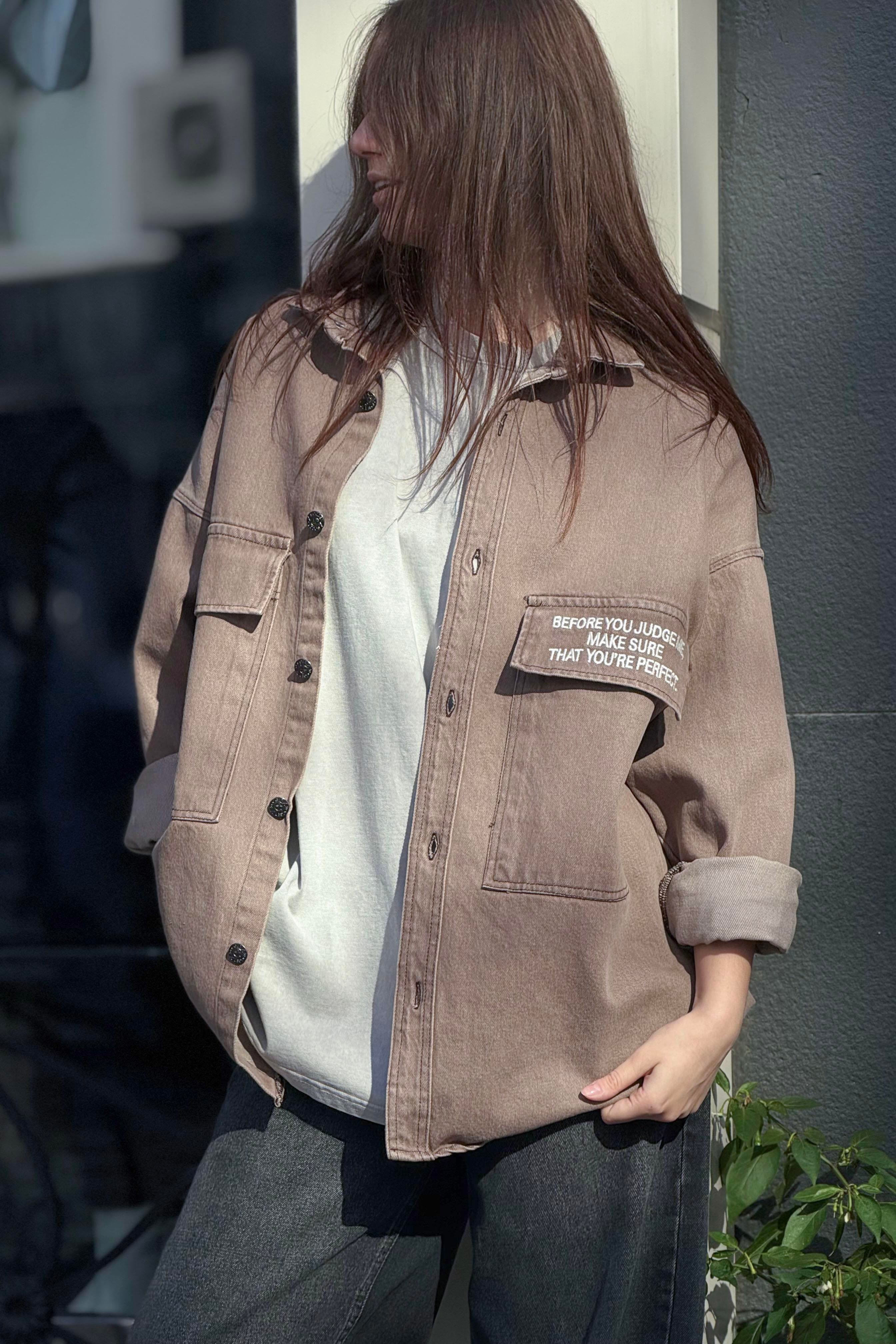 R-6006 Çift Cep Kapaklı Kot Gömlek