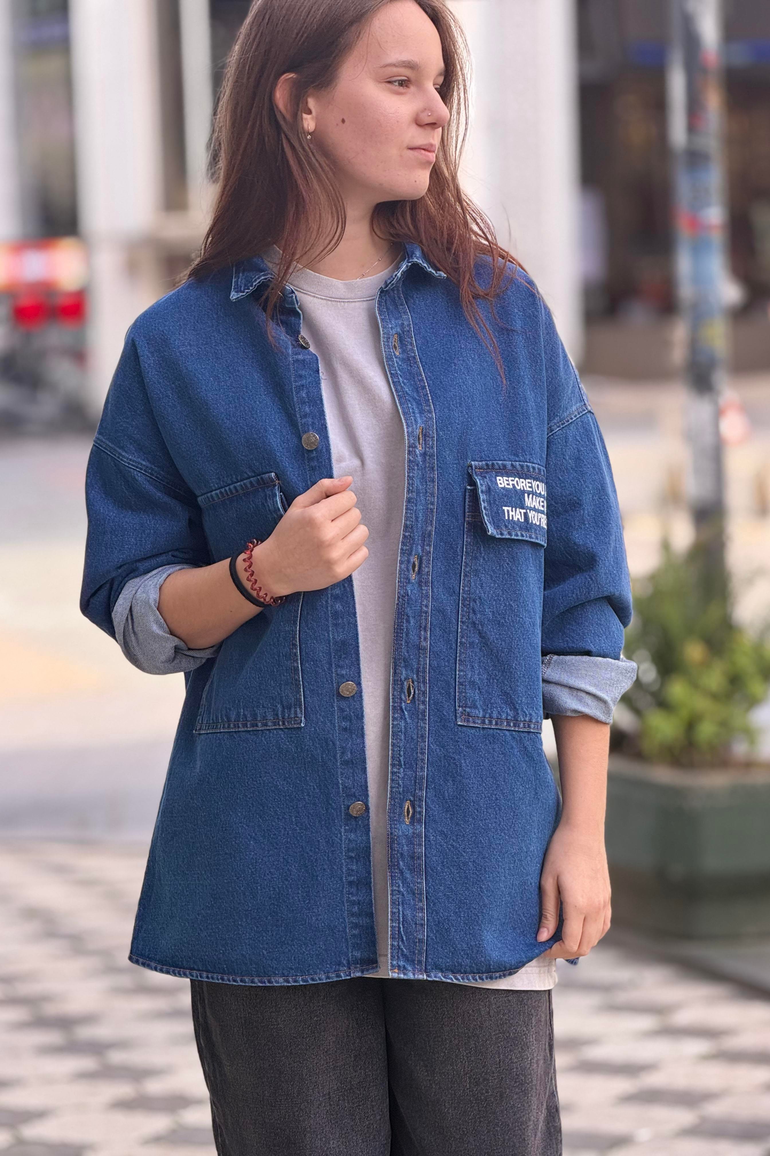 R-6006 Çift Cep Kapaklı Kot Gömlek