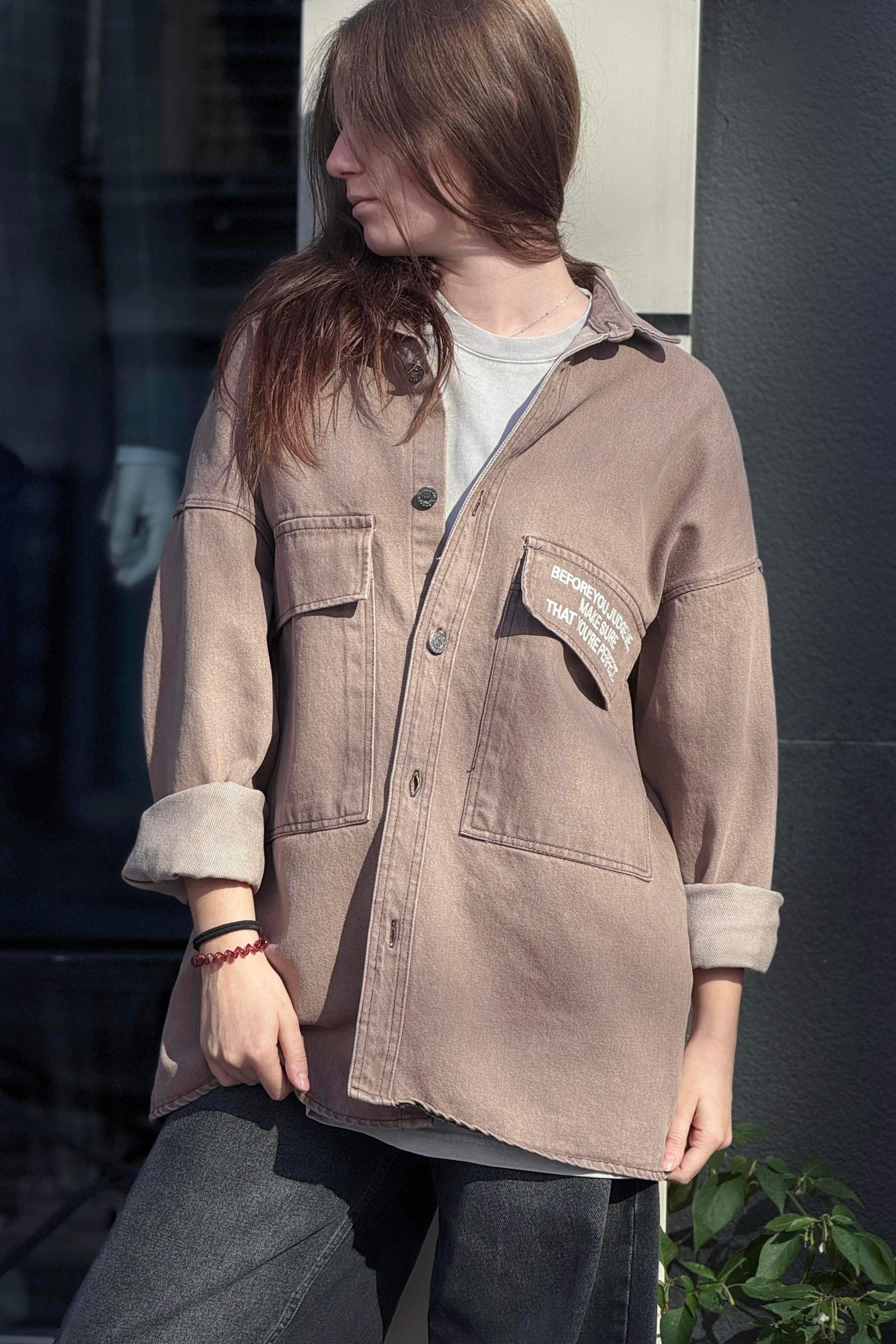 R-6006 Çift Cep Kapaklı Kot Gömlek