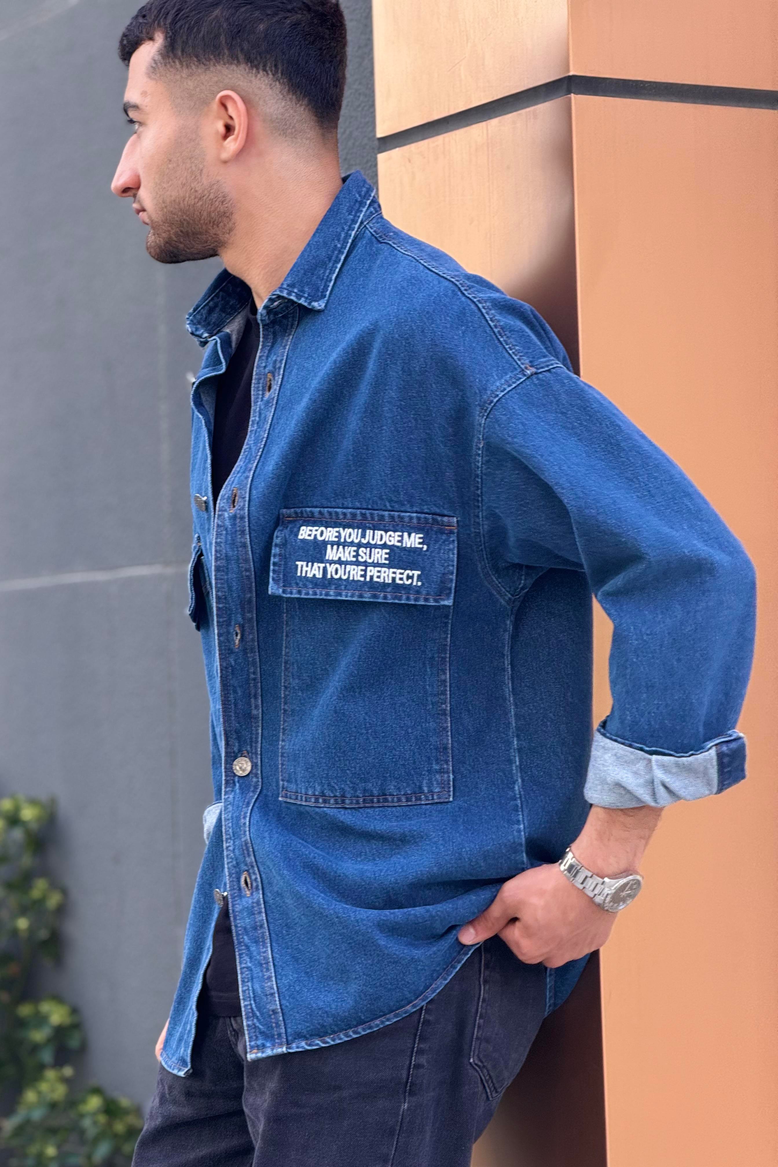 R-6006 Çift Cep Kapaklı Kot Gömlek