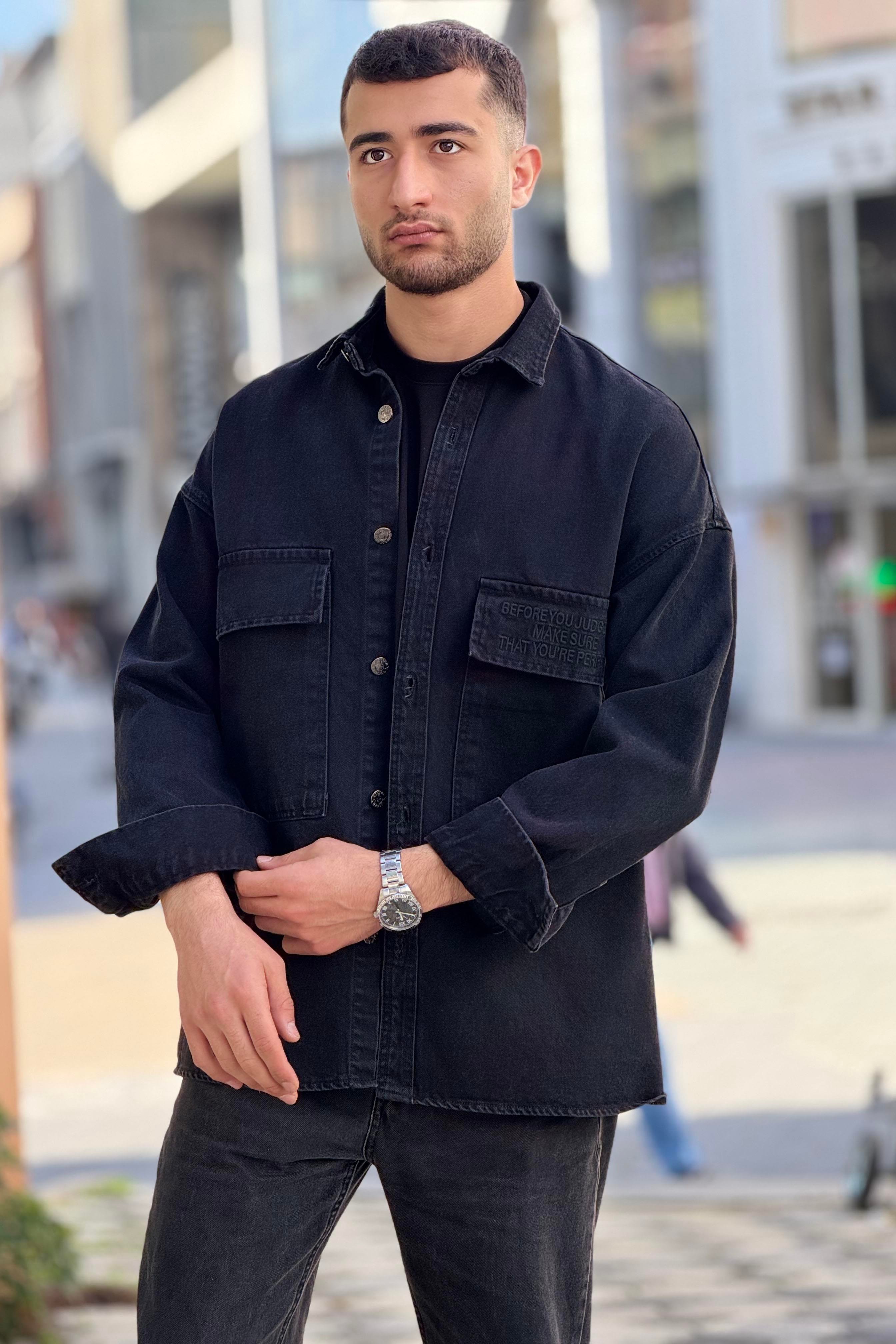 R-6006 Çift Cep Kapaklı Kot Gömlek