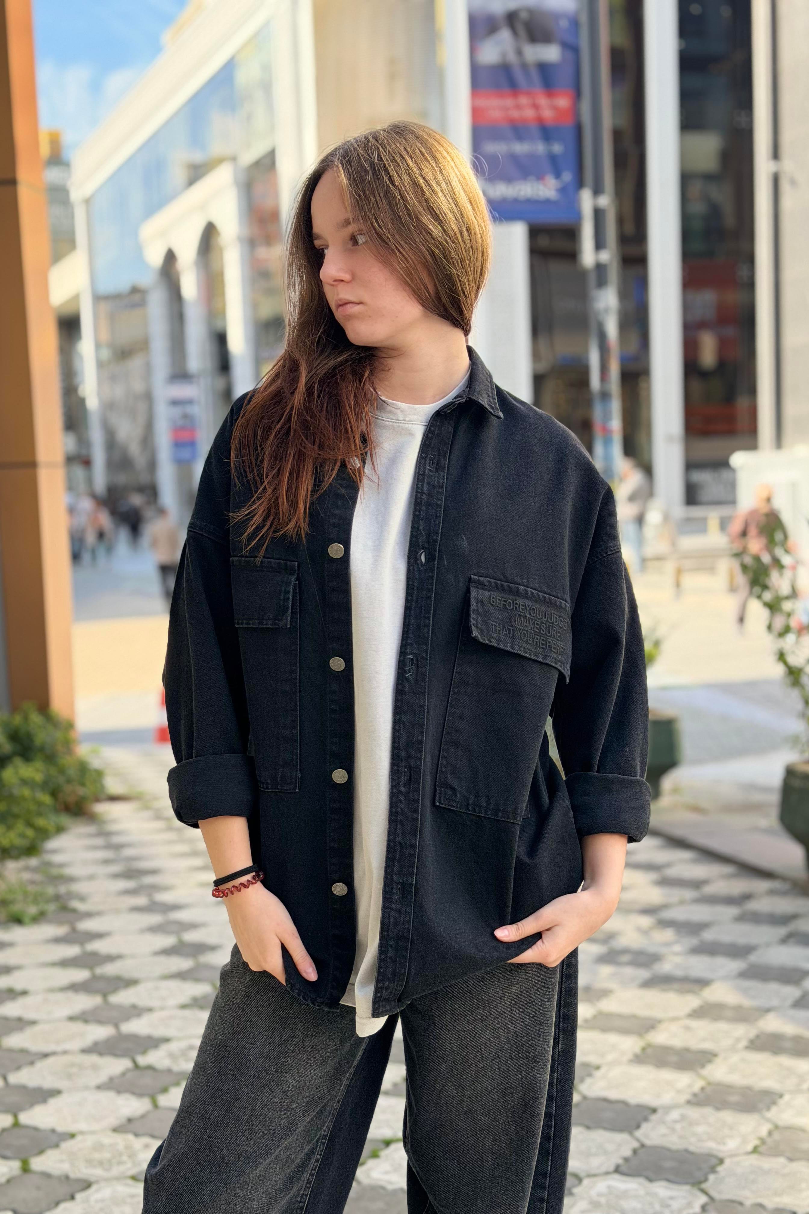 R-6006 Çift Cep Kapaklı Kot Gömlek