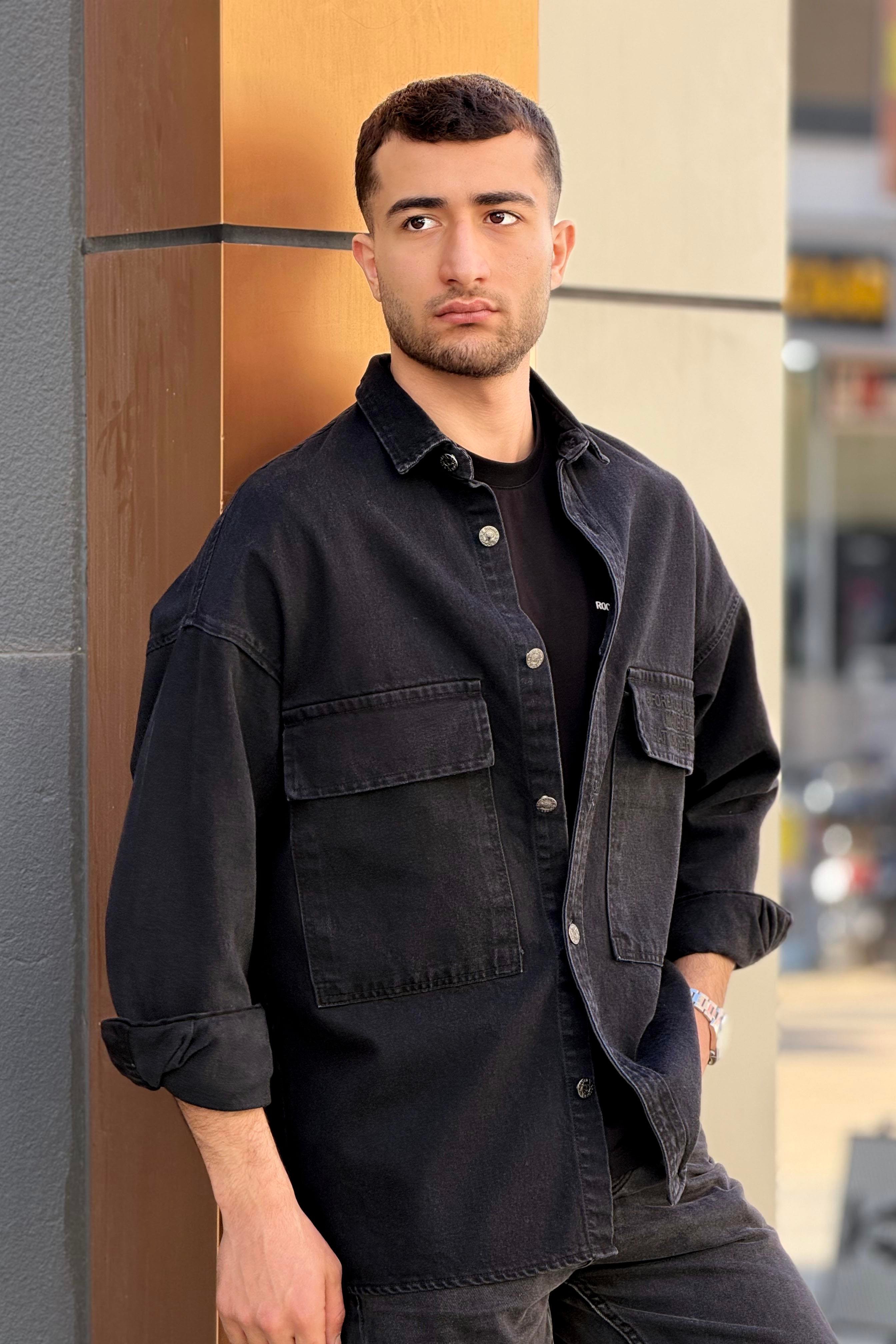 R-6006 Çift Cep Kapaklı Kot Gömlek