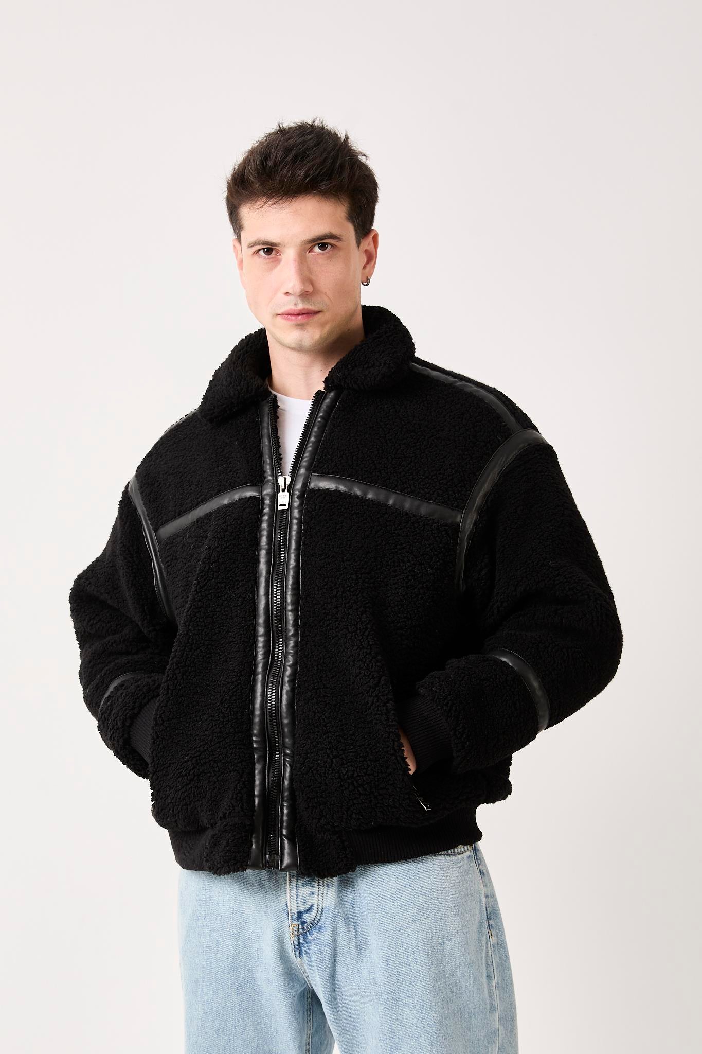 T-5822 Biye Detaylı Peluş Mont