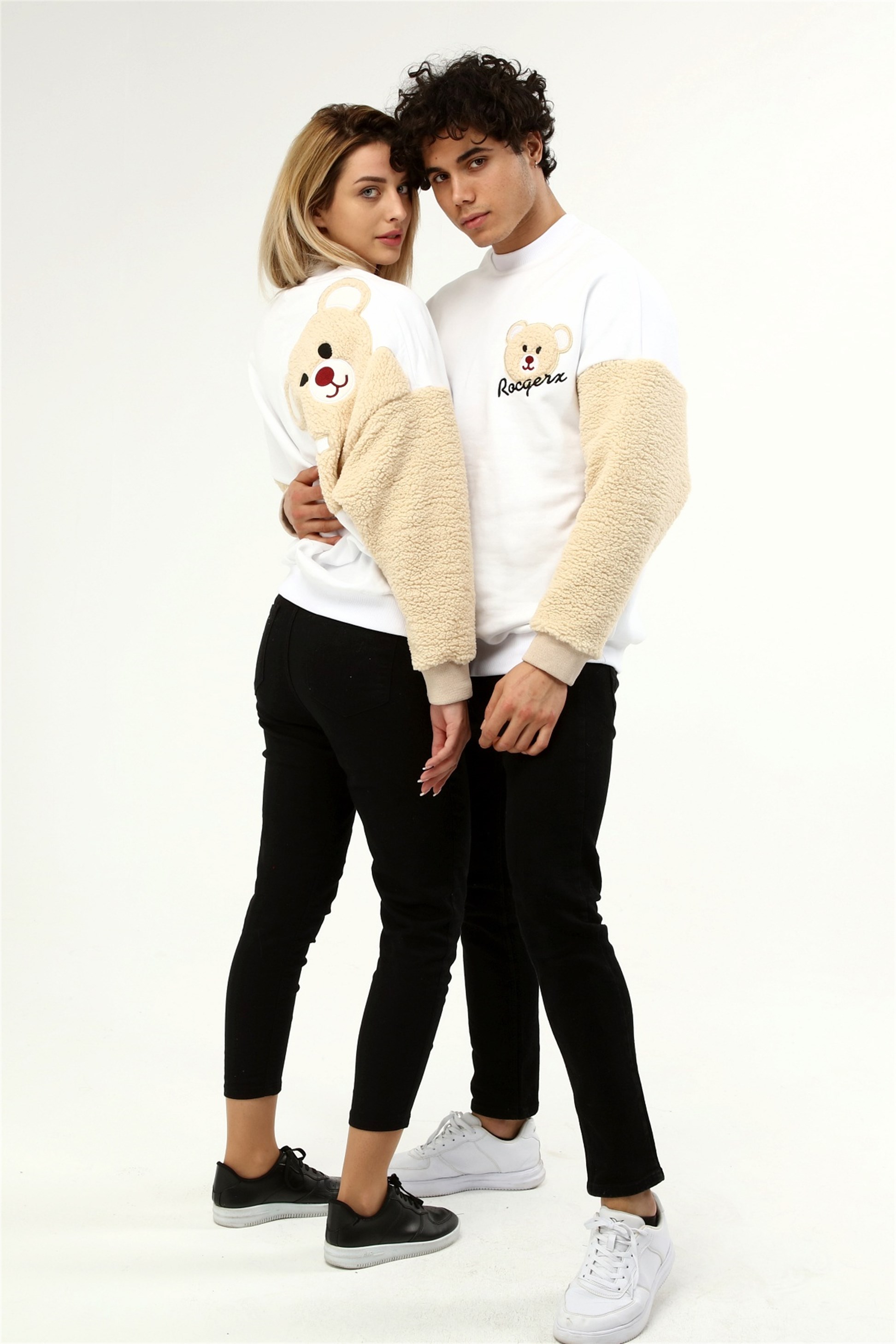 Üç İplik Kolu Peluş Ayıcıklı Oversize Sweatshirt  Q-5483