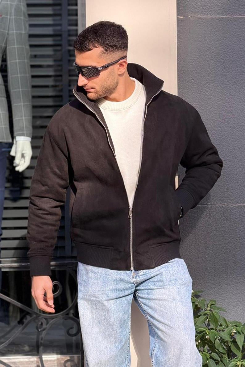 X-2021 Ribanalı İçi Kapitone Süet Mont