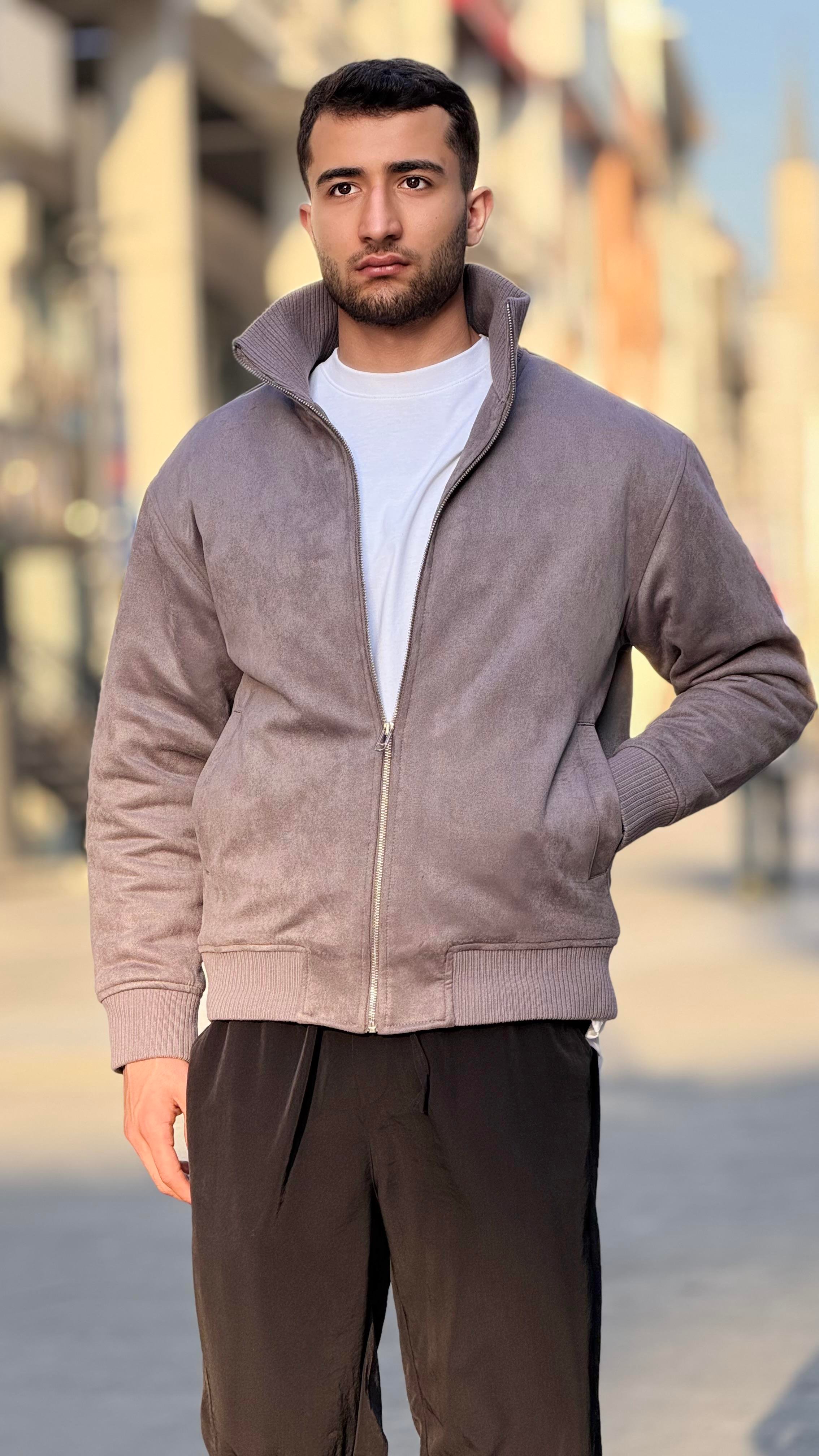 X-2021 Ribanalı İçi Kapitone Süet Mont