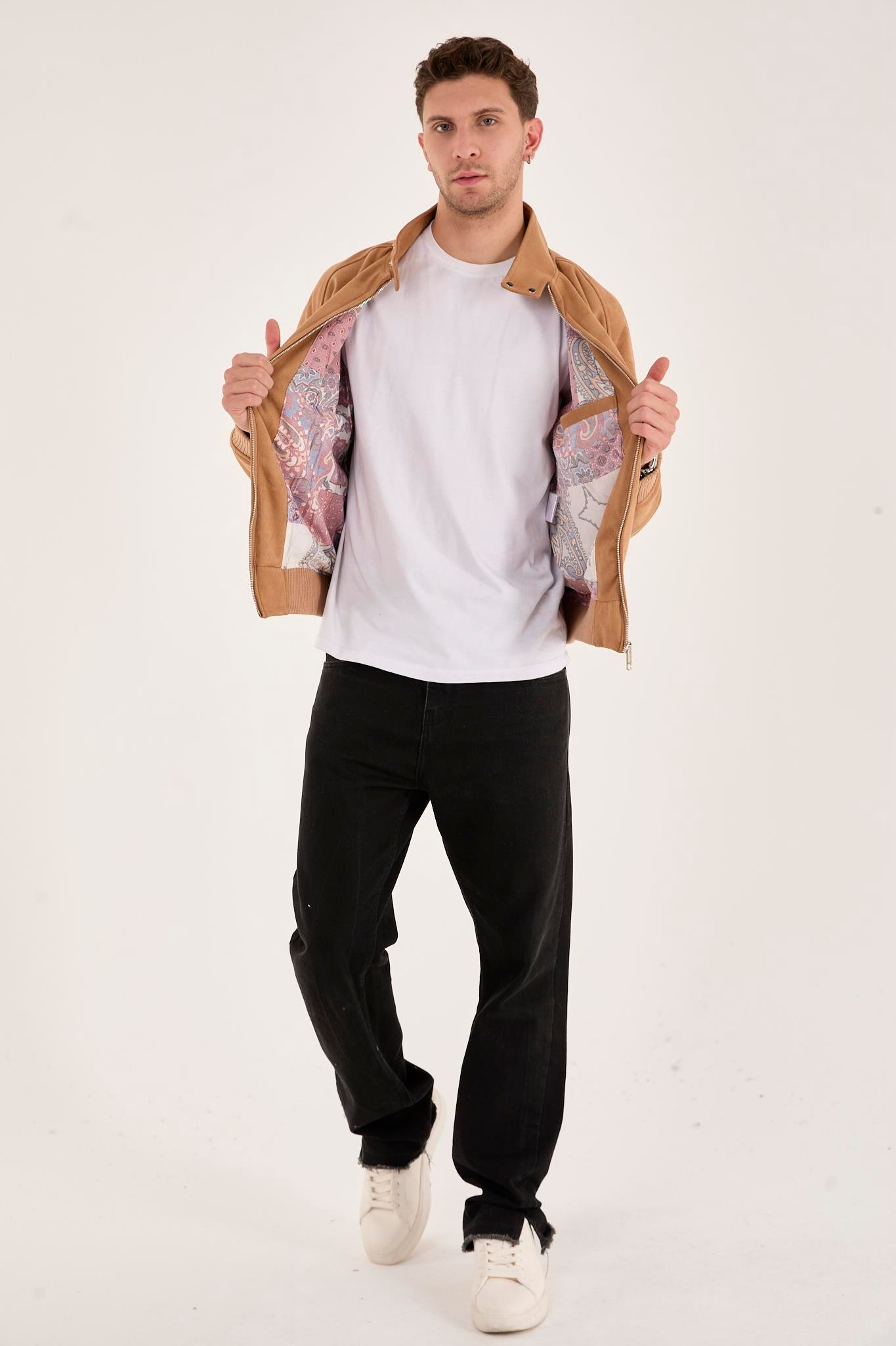 X-2022 Etek Kol Ribanalı Fermuarlı Süet Mont