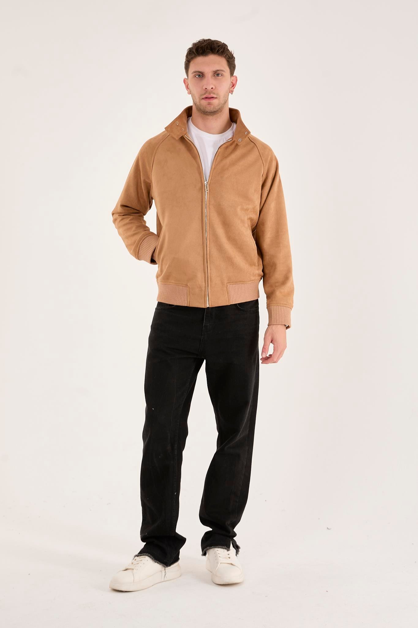 X-2022 Etek Kol Ribanalı Fermuarlı Süet Mont