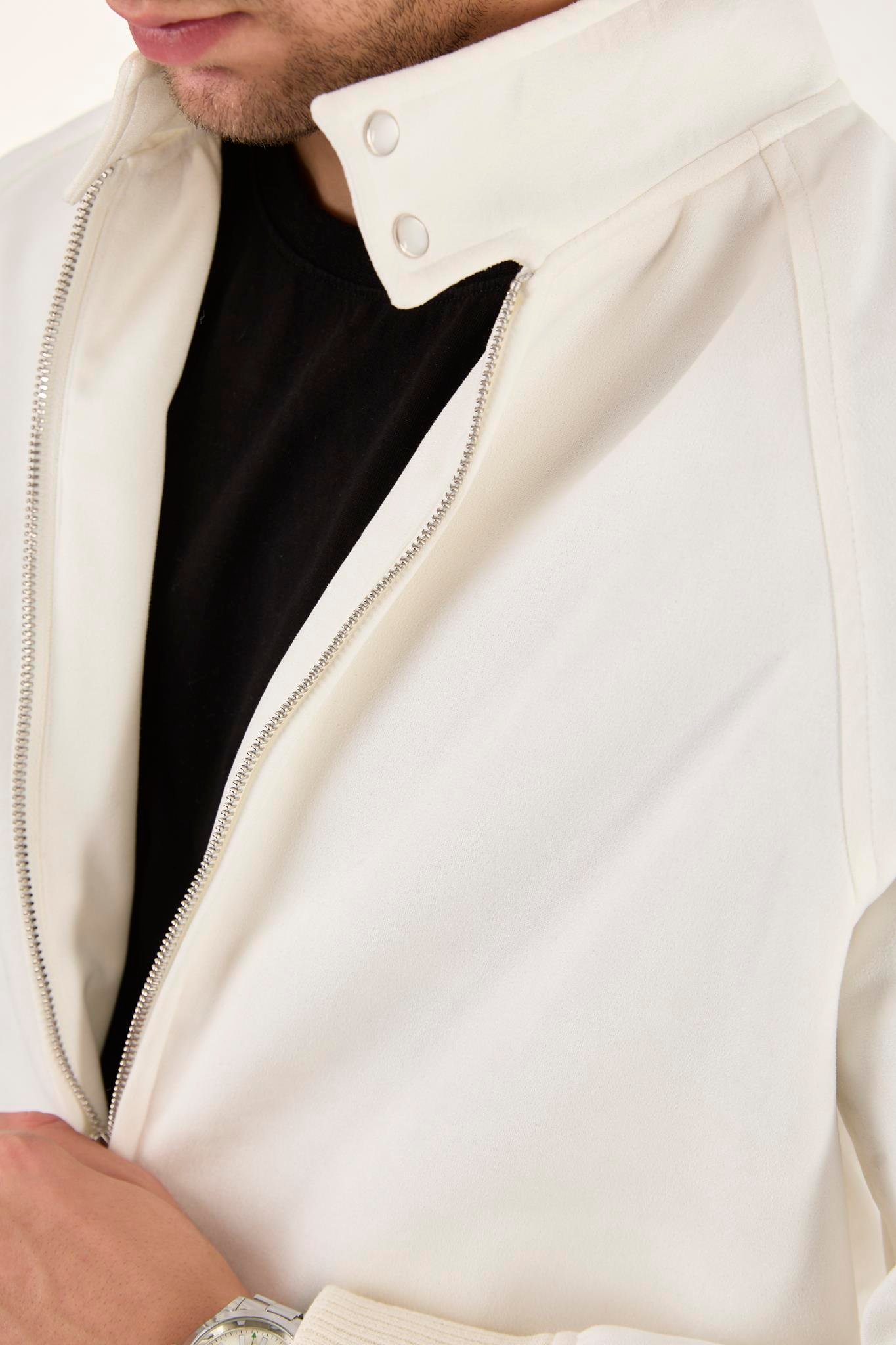 X-2022 Etek Kol Ribanalı Fermuarlı Süet Mont