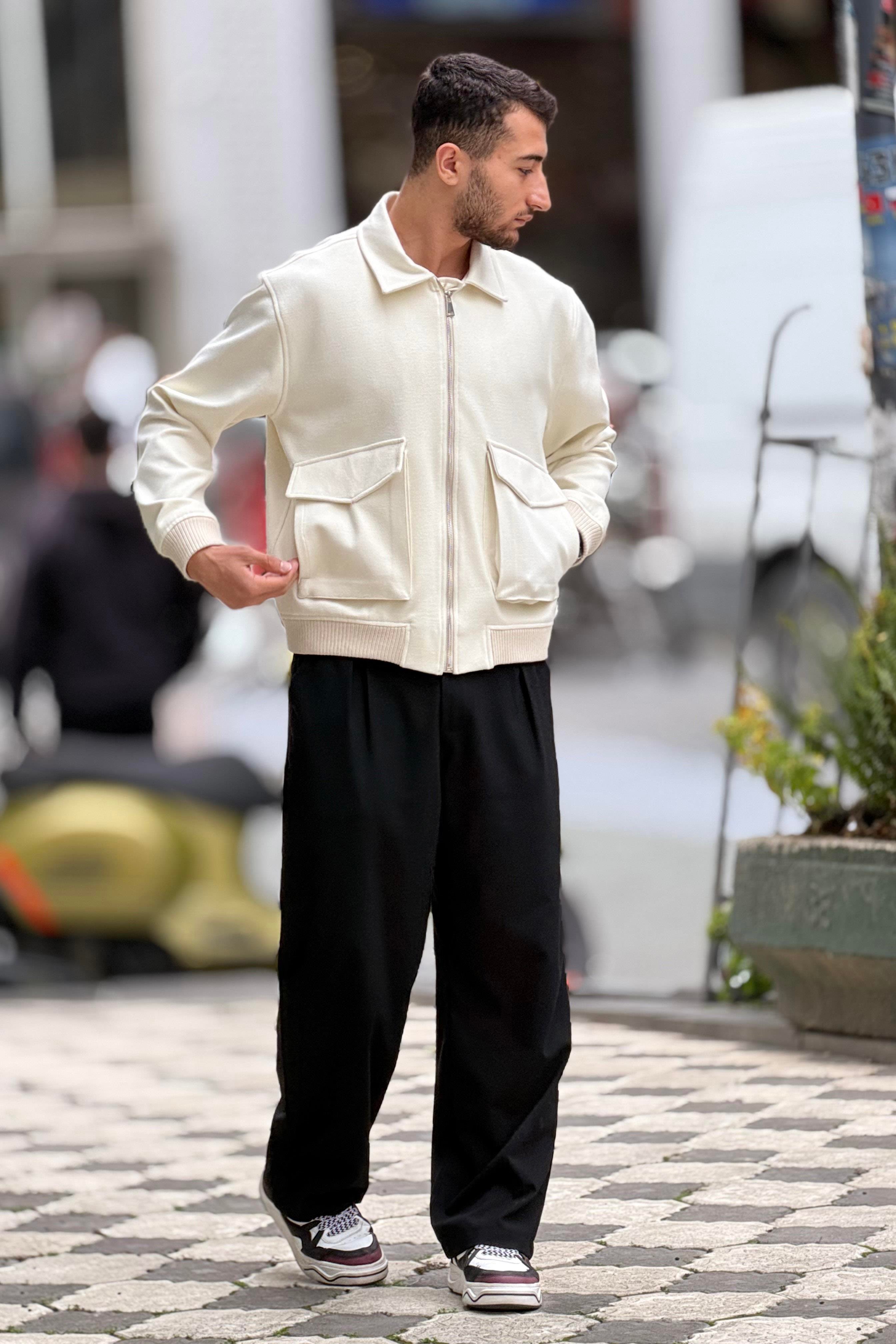 X-2025 Cep Detaylı Fermuarlı Astarlı Kaşe Mont