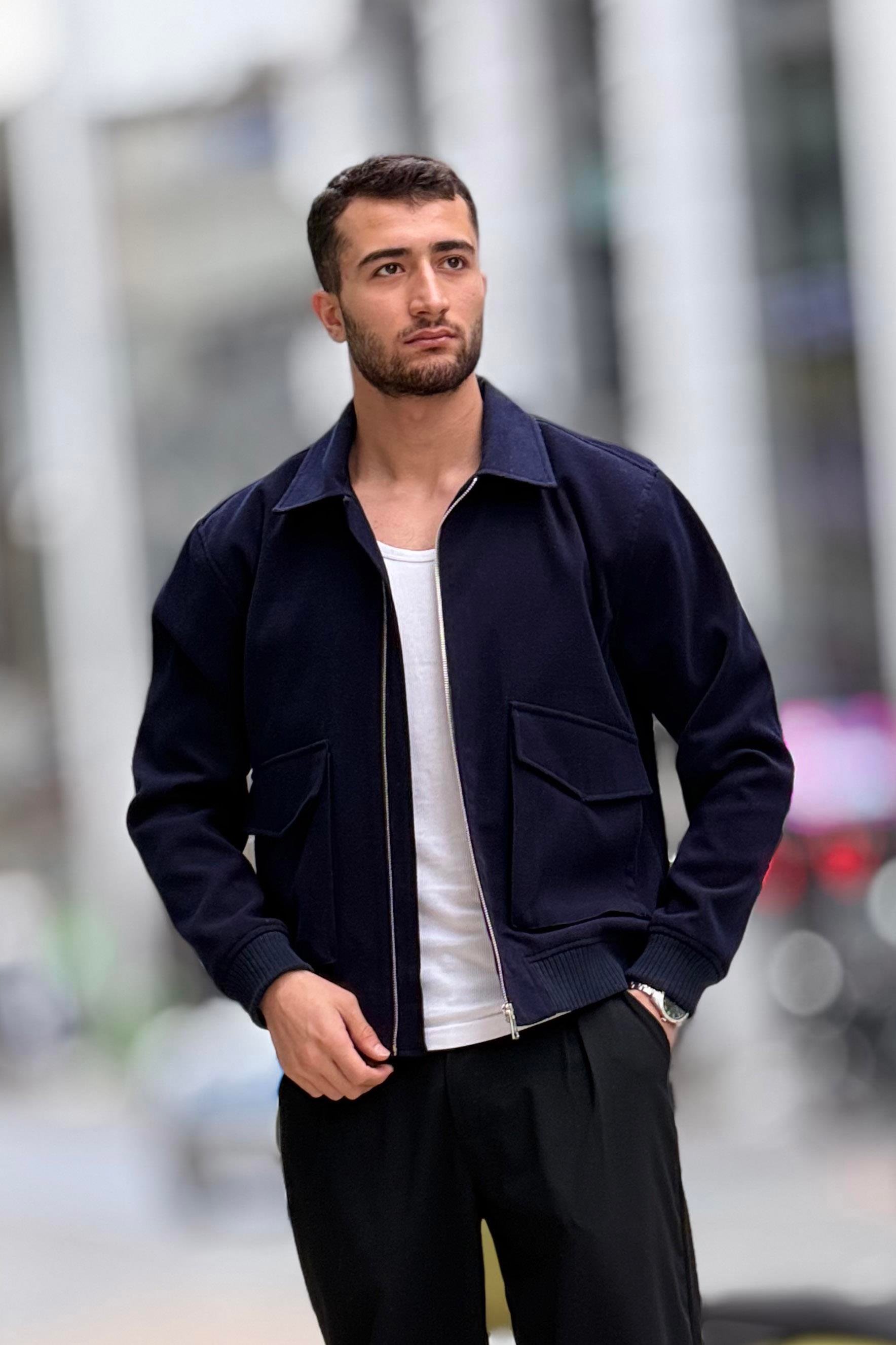 X-2025 Cep Detaylı Fermuarlı Astarlı Kaşe Mont