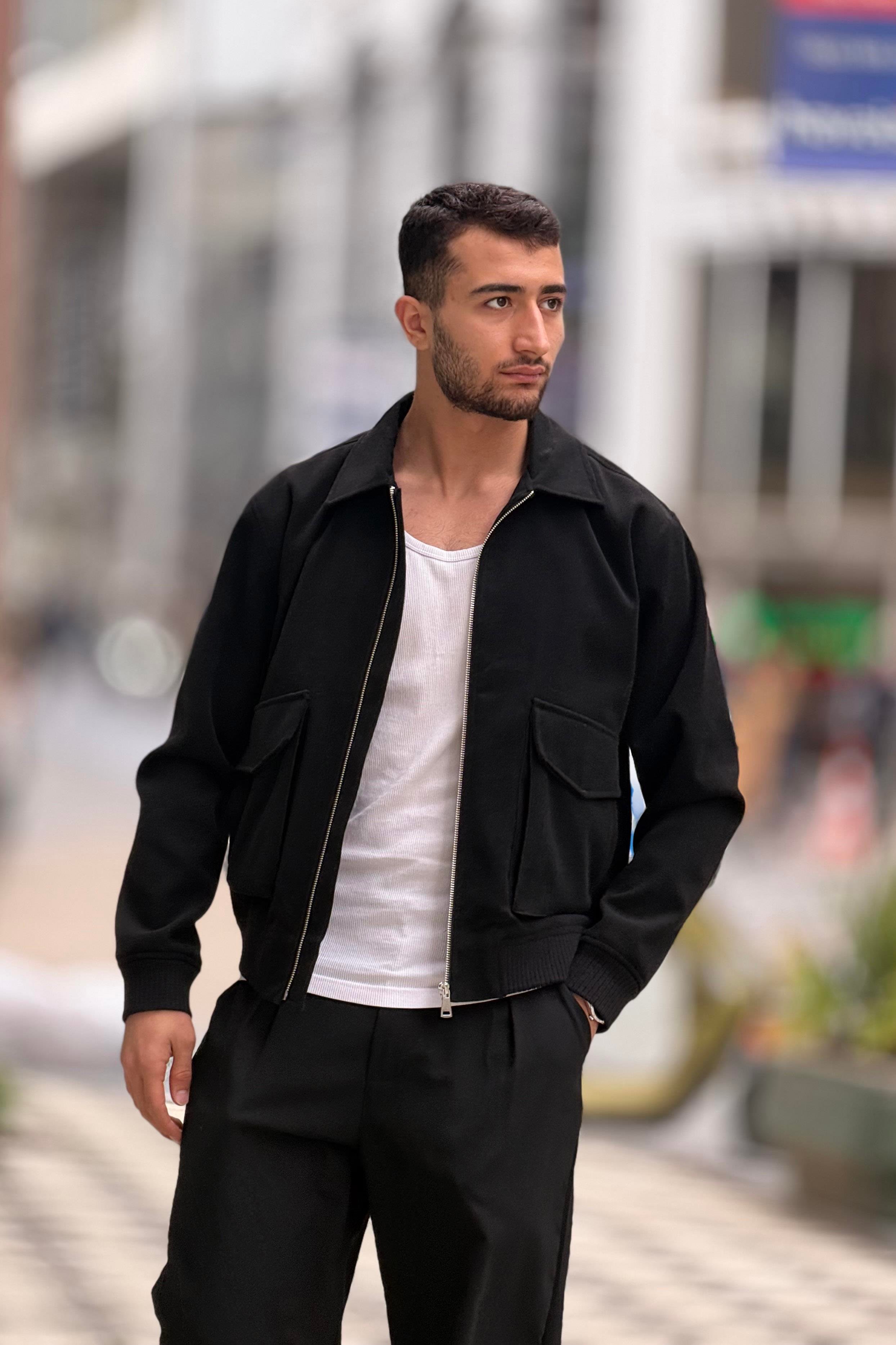 X-2025 Cep Detaylı Fermuarlı Astarlı Kaşe Mont