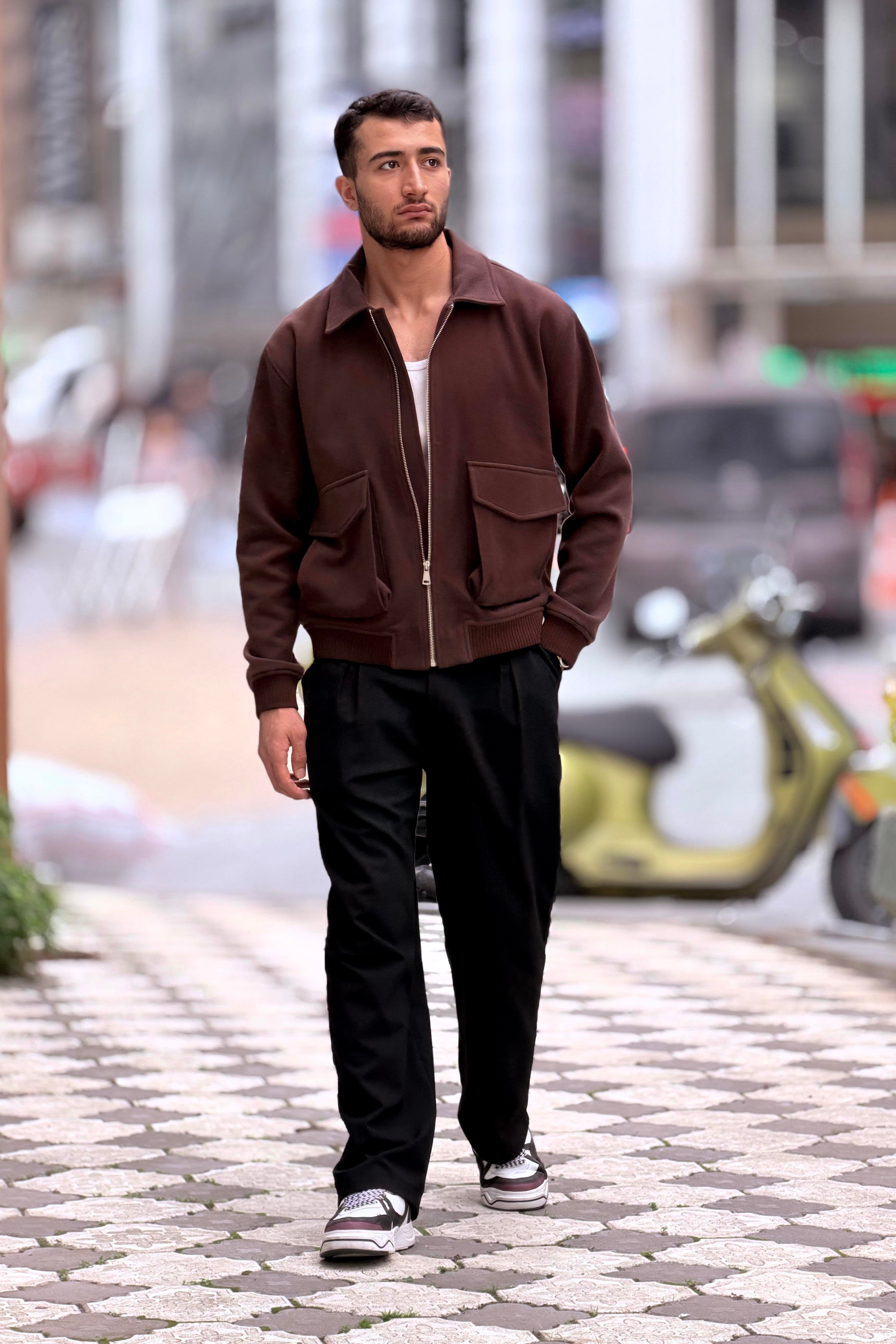 X-2025 Cep Detaylı Fermuarlı Astarlı Kaşe Mont