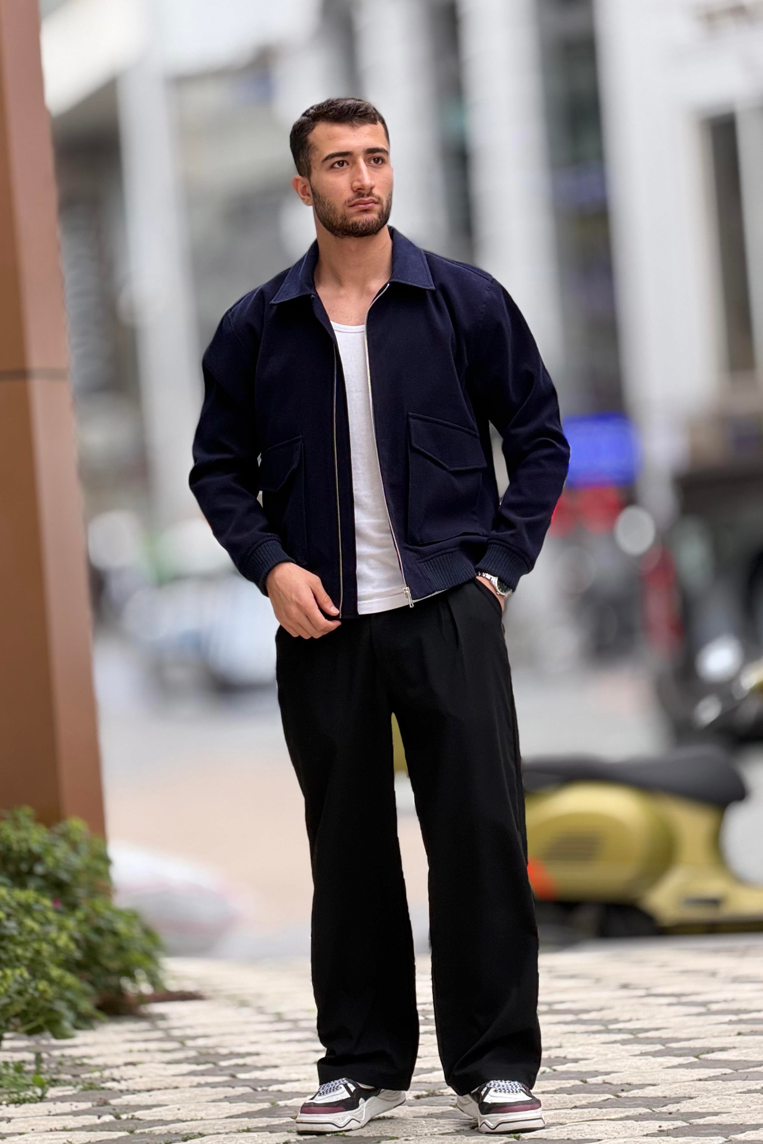 X-2025 Cep Detaylı Fermuarlı Astarlı Kaşe Mont