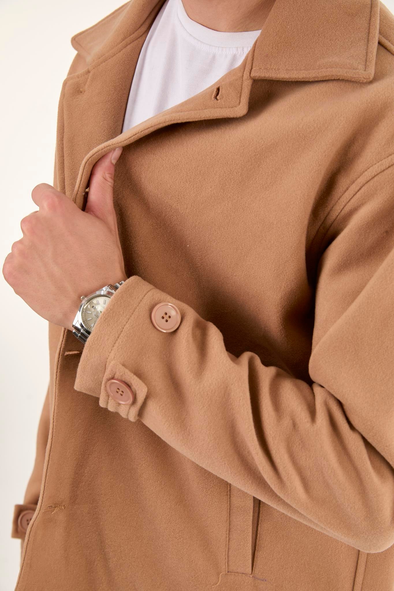 X-2027 Astarlı Düğmeli Kaşe Mont